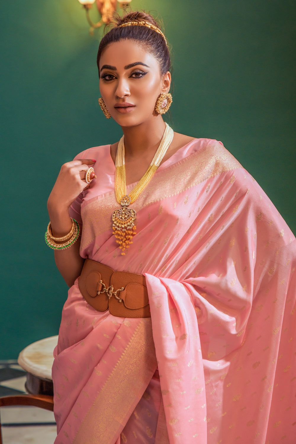 Buy MySilkLove Apricot Pink Woven Soft Silk Saree Online