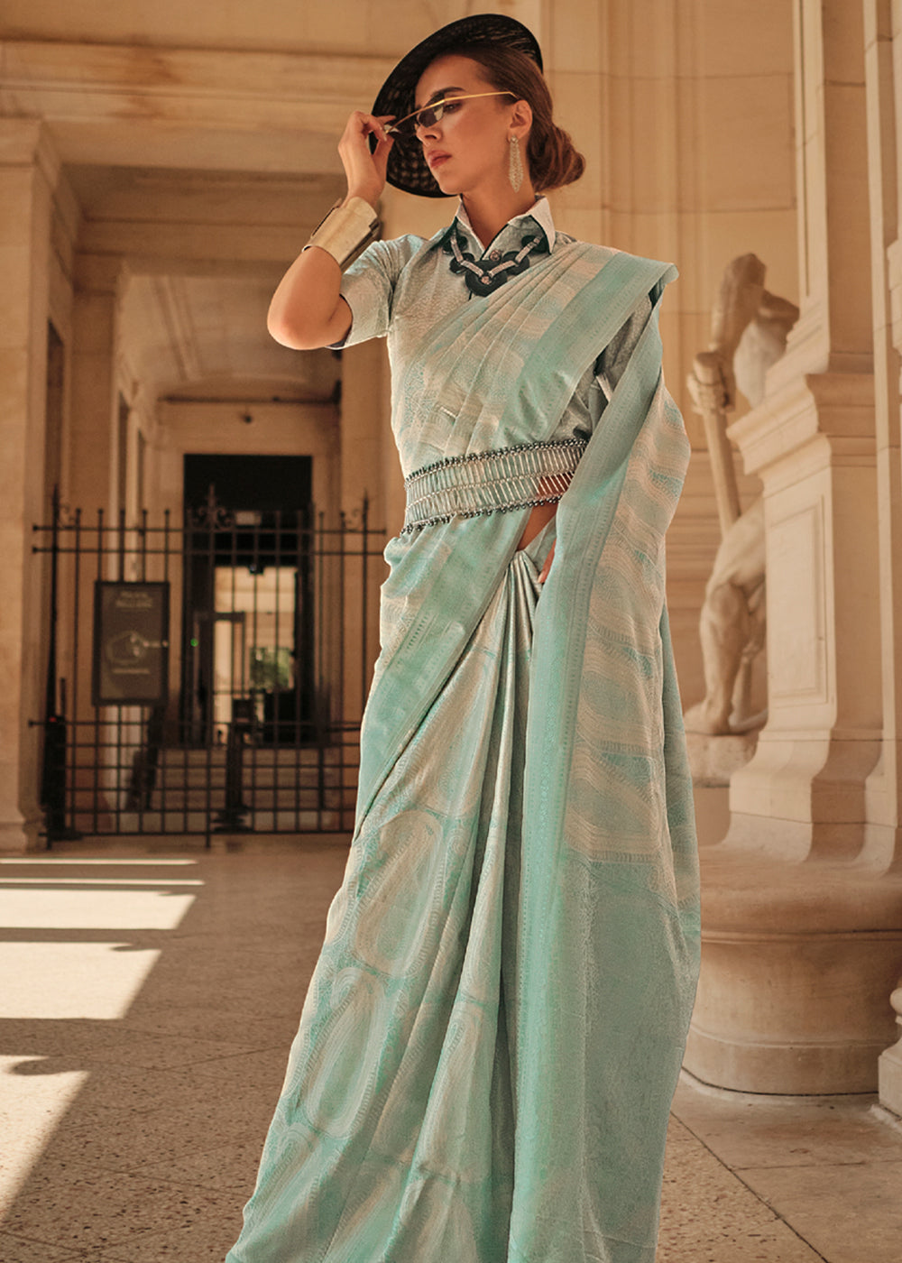Buy MySilkLove Norway Green Woven Kanjivaram Satin Silk Saree Online