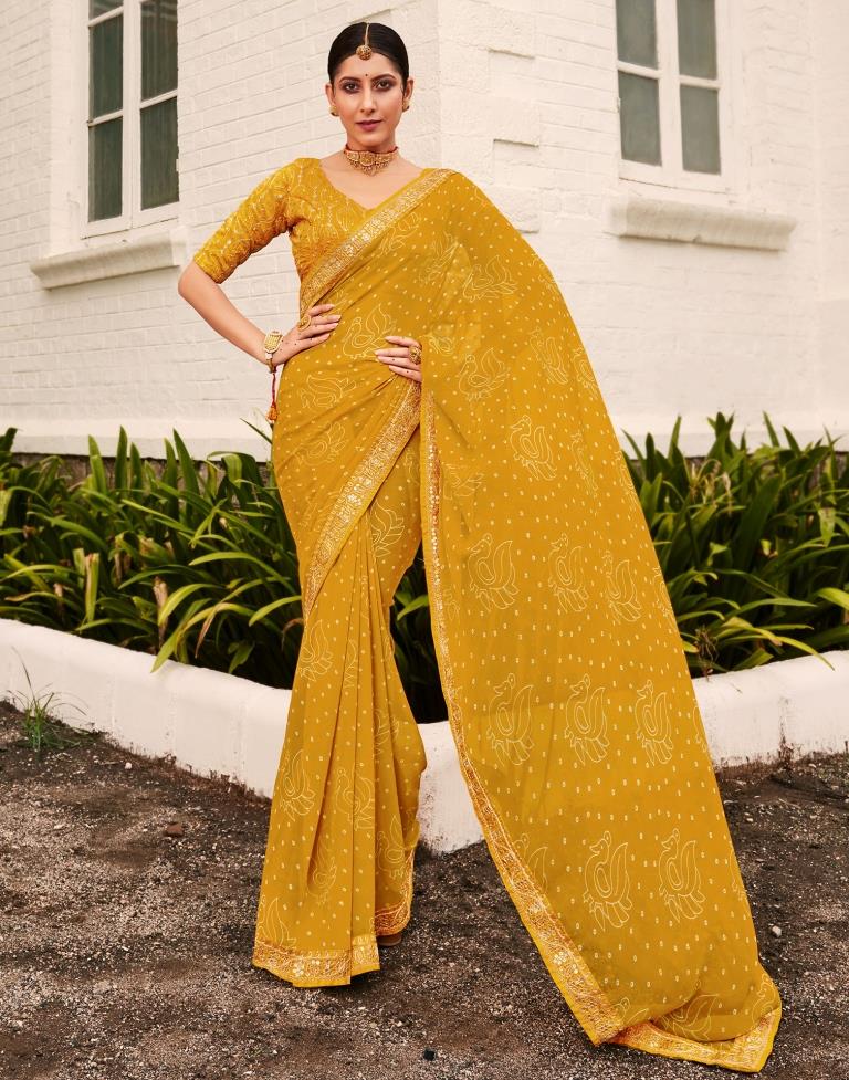 Buy MySilkLove Tulip Tree Yellow Georgette Bandhani Saree Online