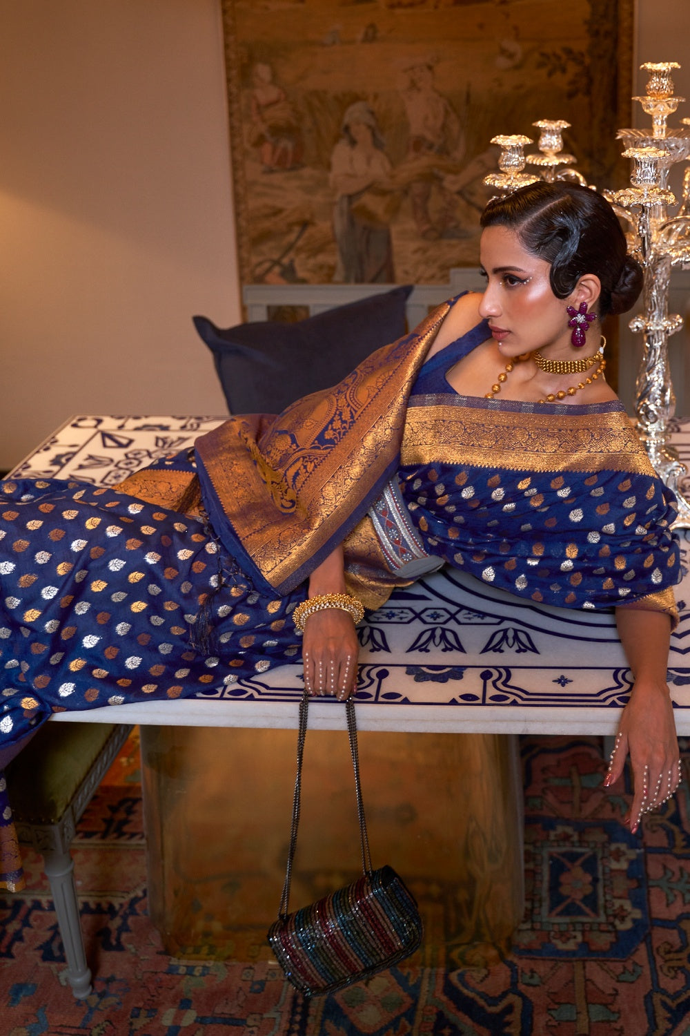 Buy MySilkLove Rhino Blue Copper Zari Pure Banarasi Saree Online