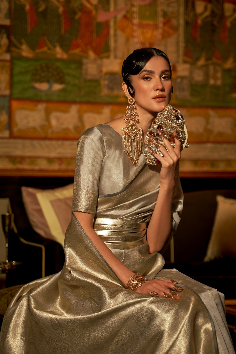 Buy MySilkLove Beaver Grey Woven Kanjivaram Handloom Silk Saree Online