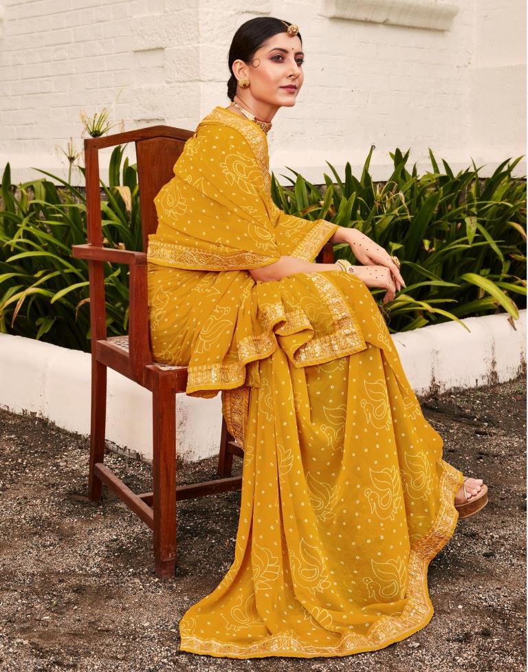 MySilkLove Tulip Tree Yellow Georgette Bandhani Saree