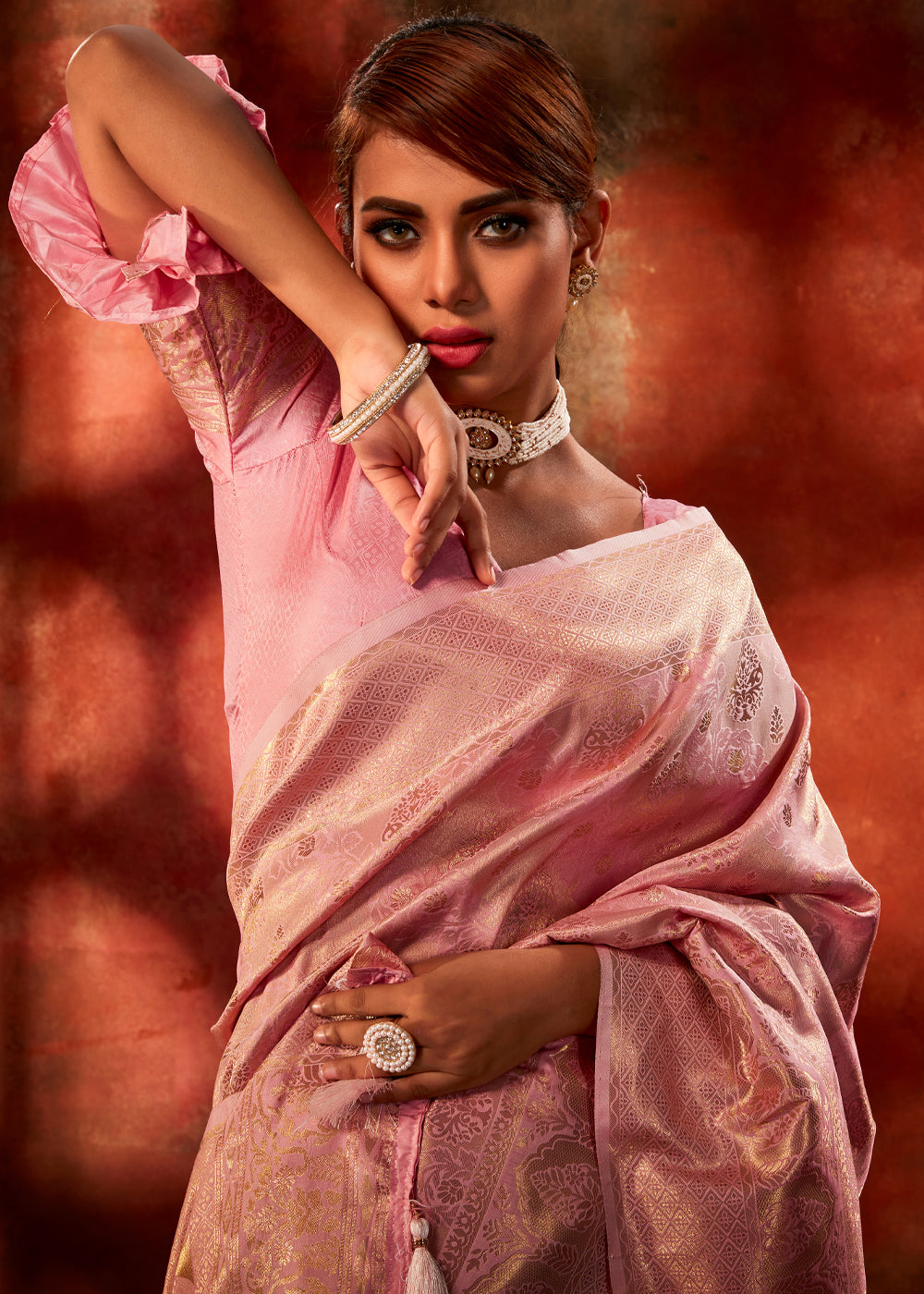 Buy MySilkLove Cornflower Pink Woven Kanjivaram Silk Saree Online