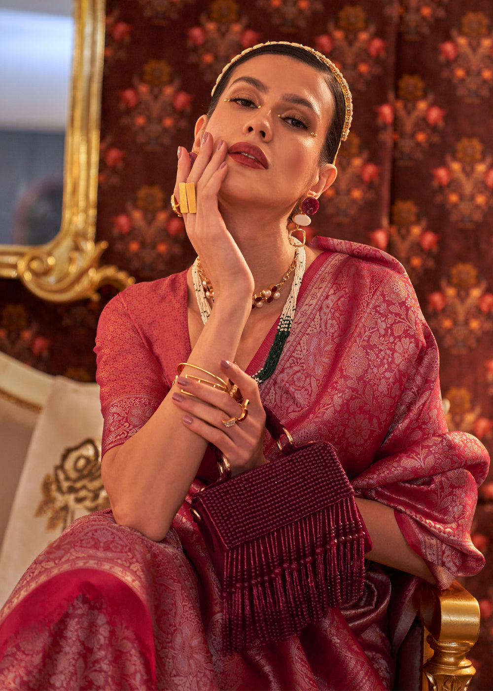 Buy MySilkLove Japonica Pink Dual Tone Woven Kanjivaram Silk Saree Online