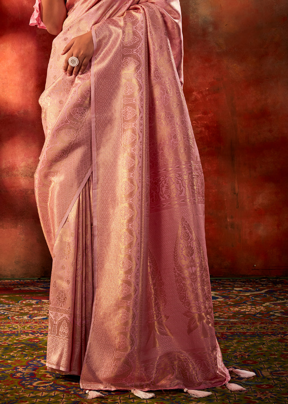 Buy MySilkLove Cornflower Pink Woven Kanjivaram Silk Saree Online