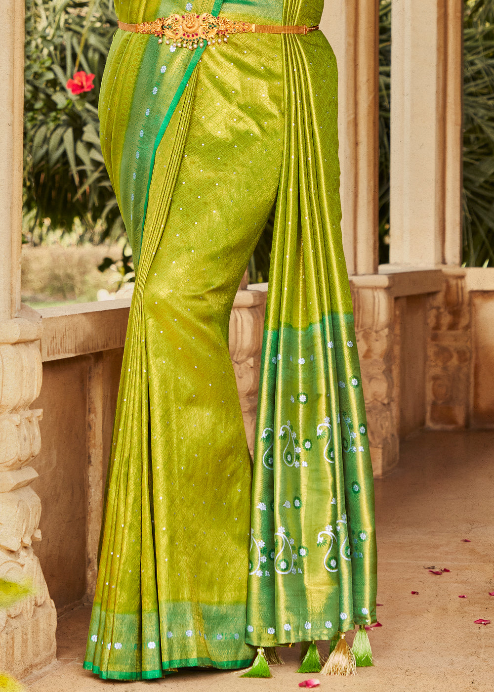 Buy MySilkLove Bird Flower Green Woven Kanjivaram Silk Saree Online
