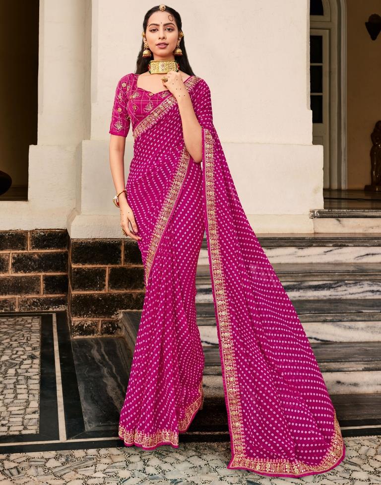 Buy MySilkLove Hibiscus Pink Georgette Bandhani Saree Online