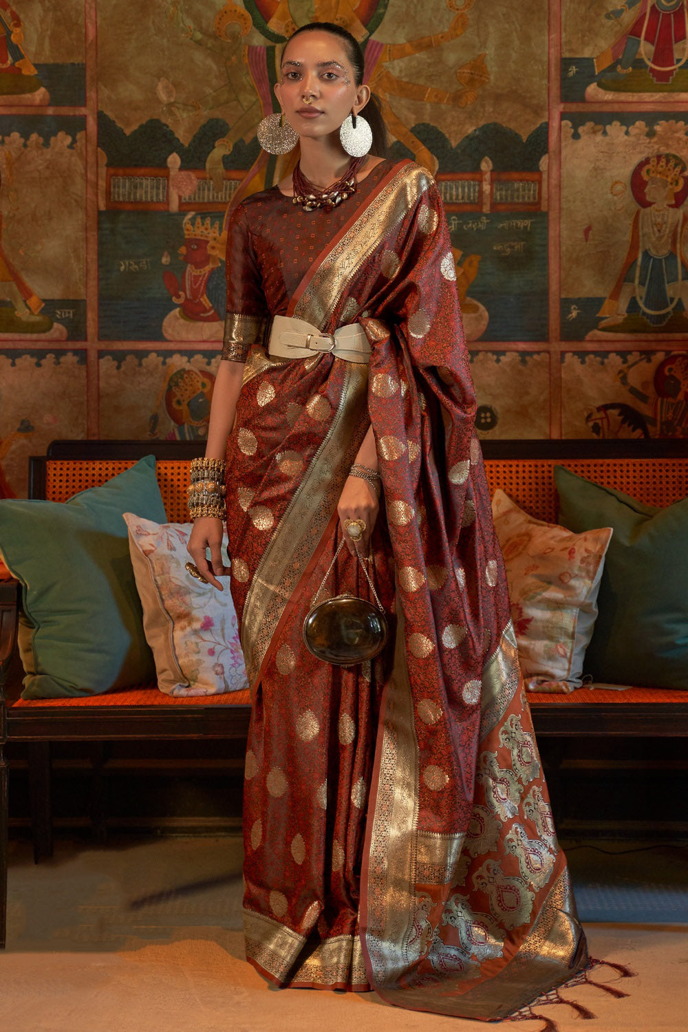 Buy MySilkLove Van Cleef Brown Satin Handloom Silk Saree Online