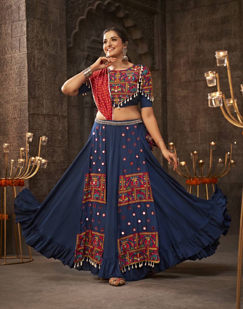 Buy MySilkLove Oxford Blue Lehenga Choli Online