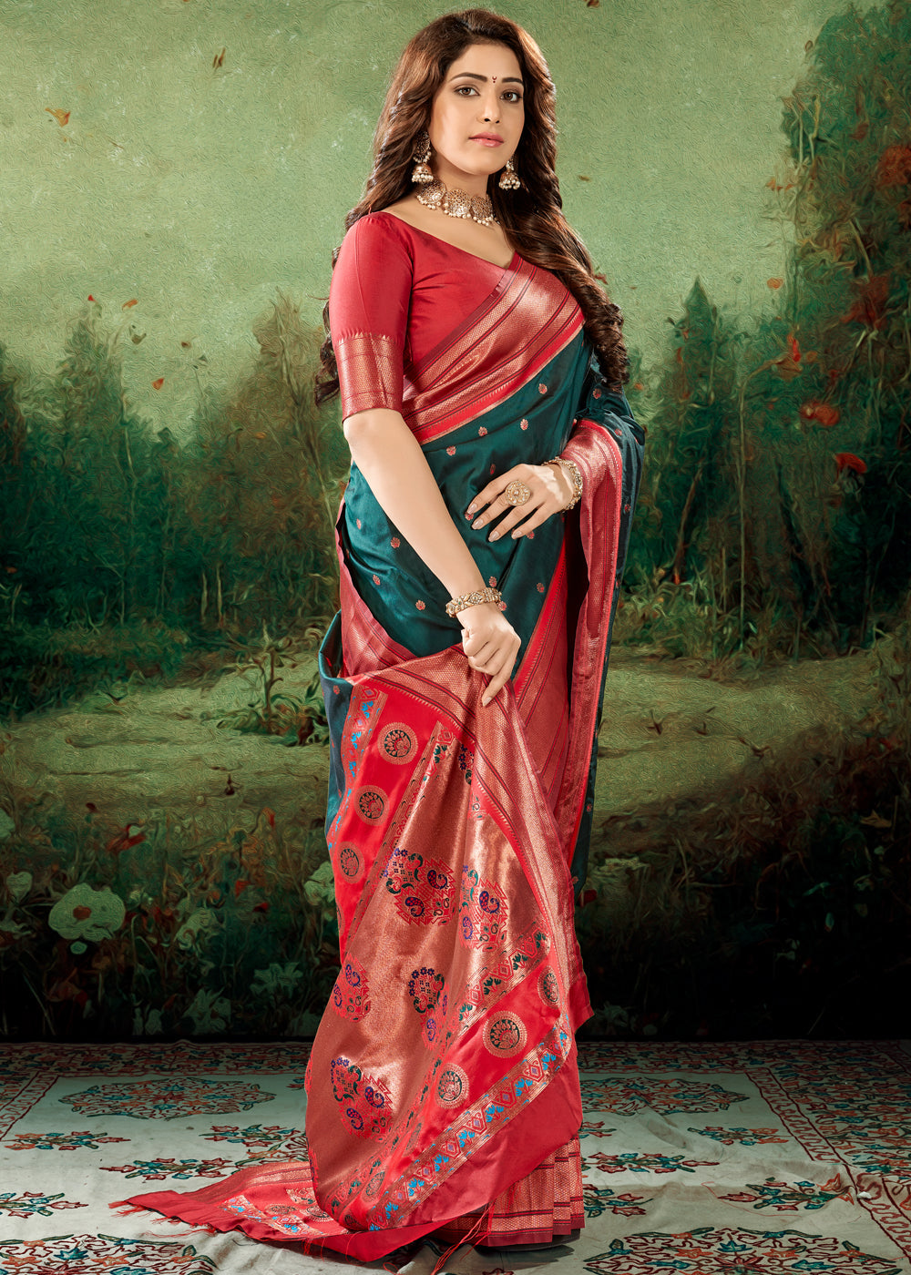 Buy MySilkLove Amazon Green Woven Paithani Soft Silk Saree Online