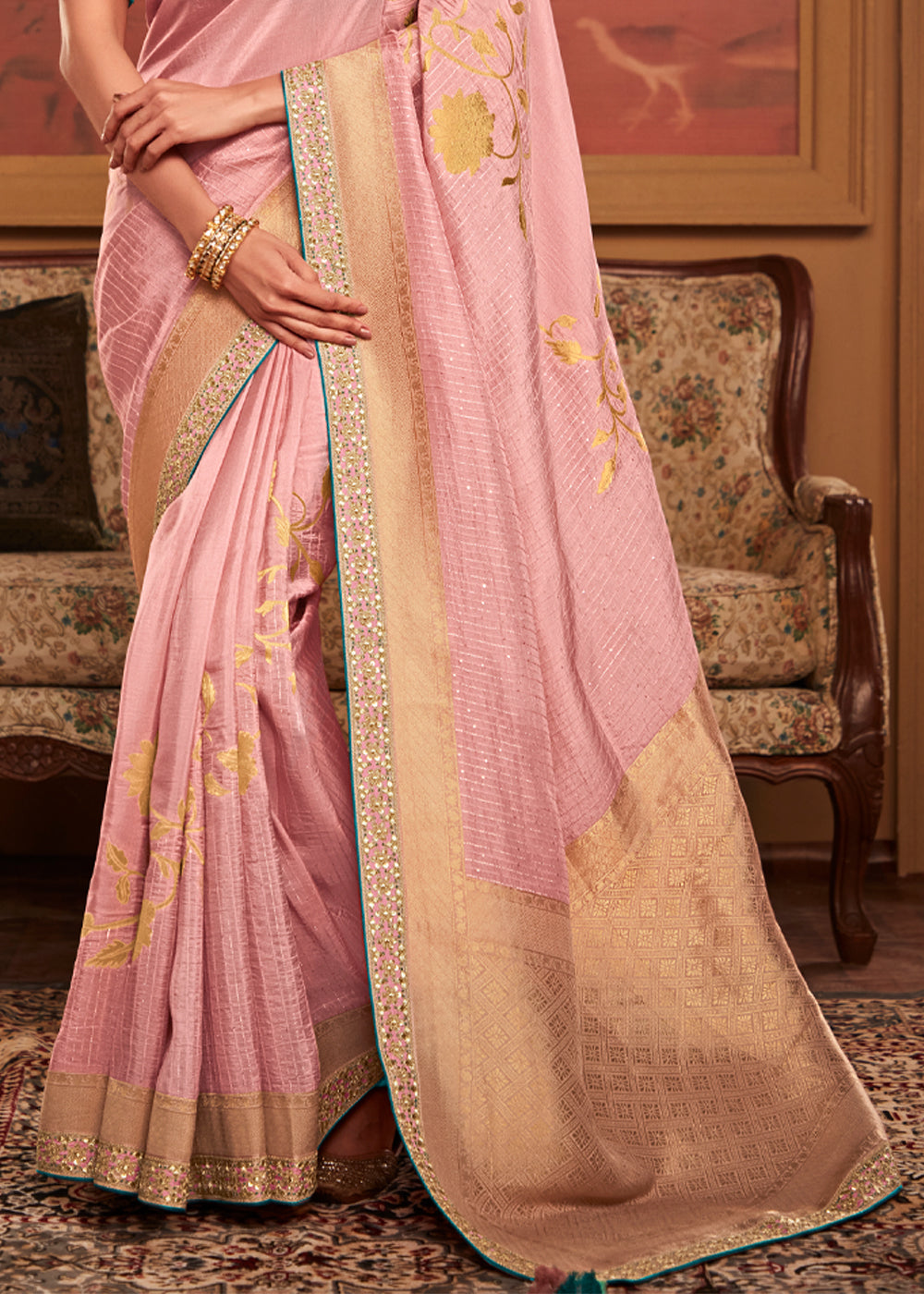 Buy MySilkLove Wewak Pink Woven Banarasi Designer Silk Saree With Embroidered Blouse Online