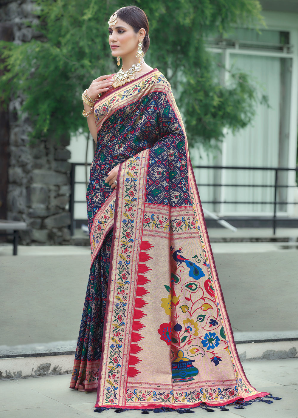 Buy MySilkLove Mirage Blue Woven Paithani Patola Silk Saree Online