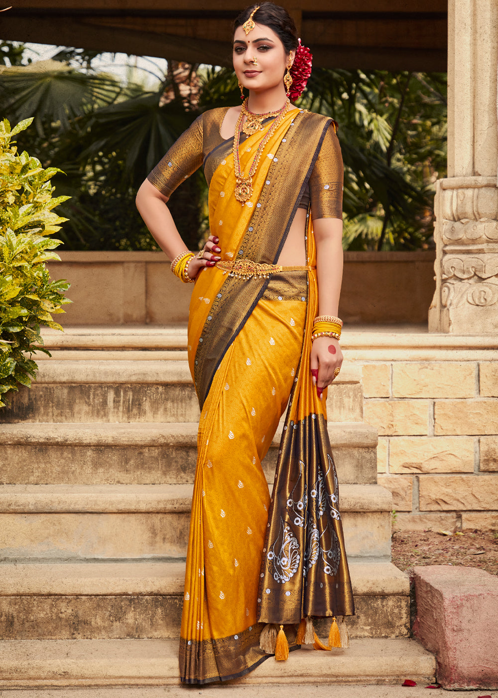 Mustard Yellow Woven Kanjivaram Silk Saree Mysilklove