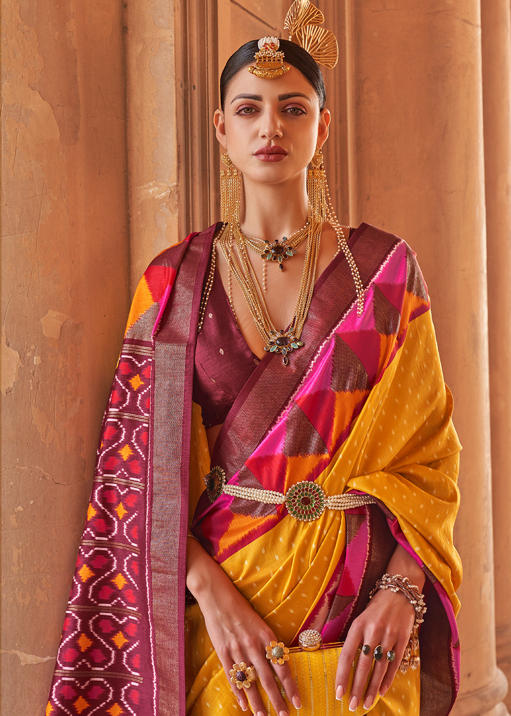 Buy MySilkLove Piper Yellow Designer Printed Patola Silk Saree Online