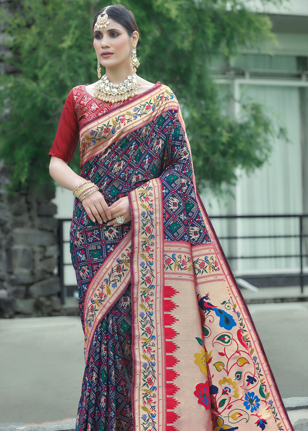 Buy MySilkLove Mirage Blue Woven Paithani Patola Silk Saree Online