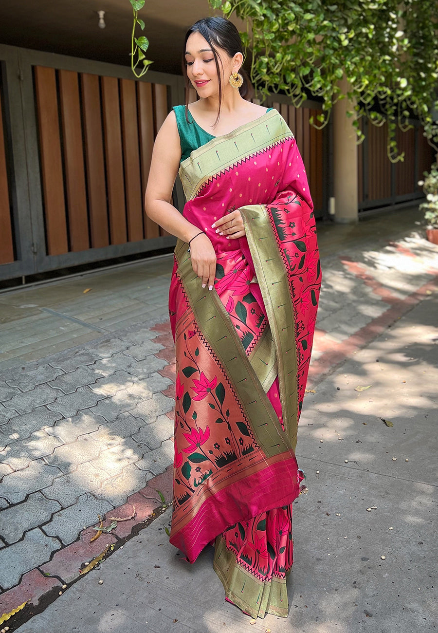 Buy MySilkLove French Rose Pink Zari Woven Titli Royal Paithani Silk Saree Online