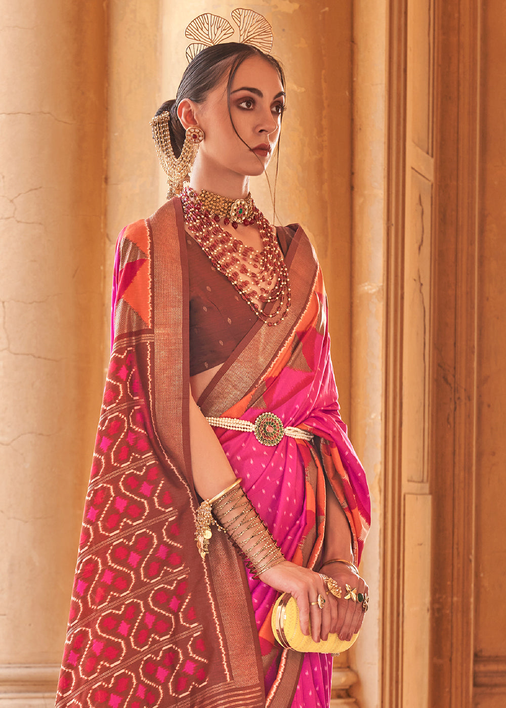 Buy MySilkLove Cerise Pink Designer Printed Patola Silk Saree Online