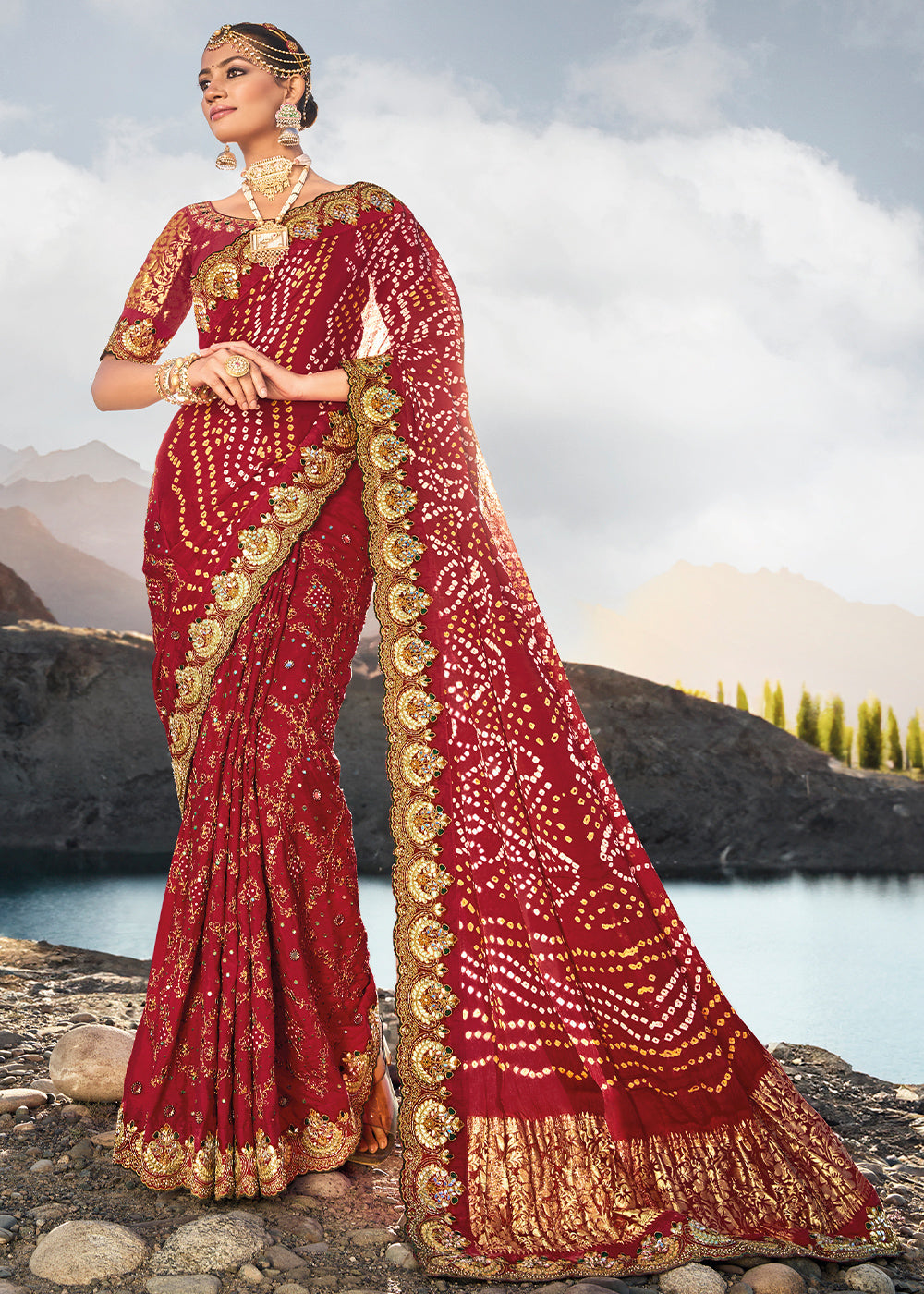 Buy MySilkLove Spicy Maroon Designer Bandej Banarasi Silk Saree Online