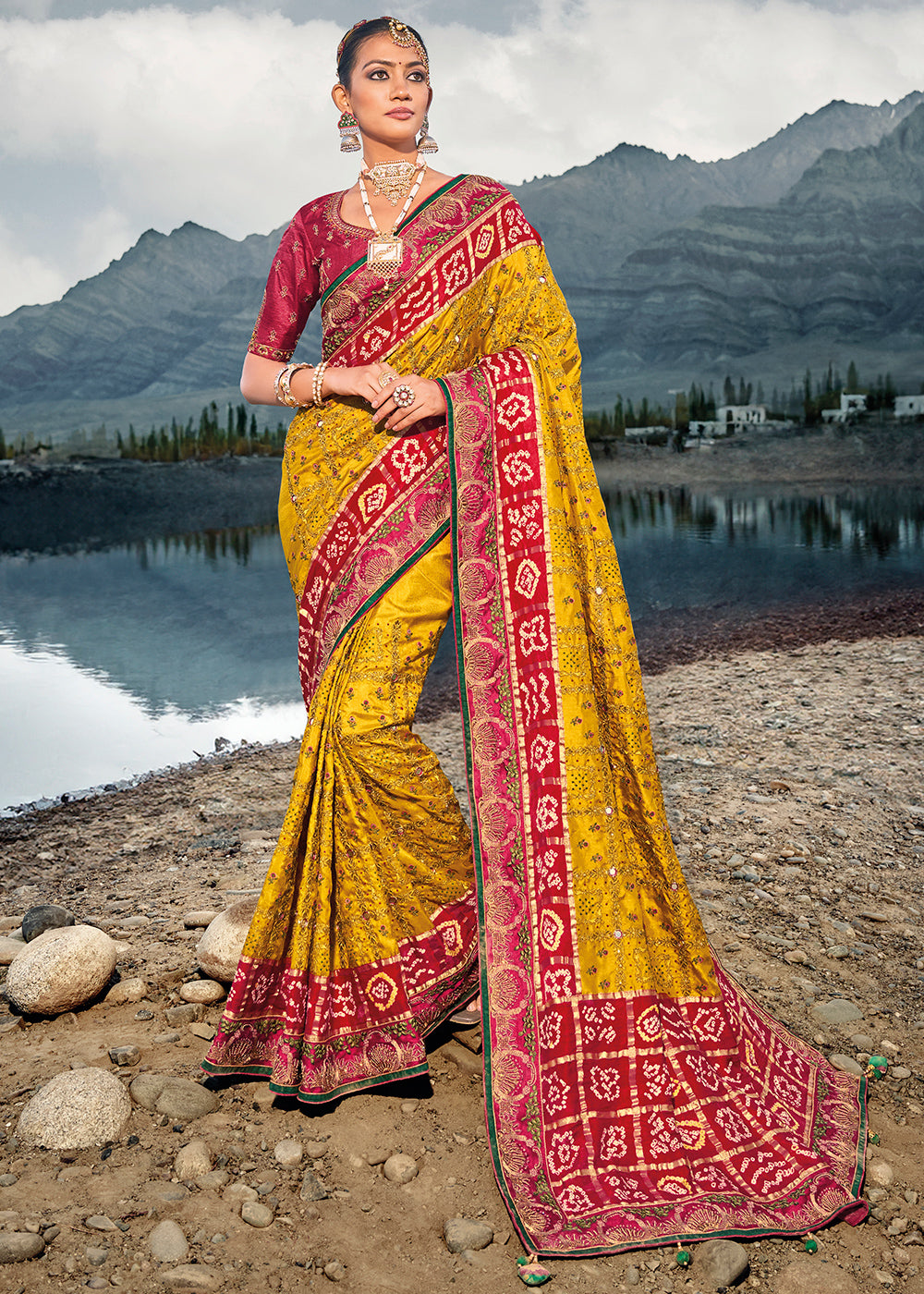 Buy MySilkLove Patpert Agrotech Yellow Designer Bandej Banarasi Silk Saree Online