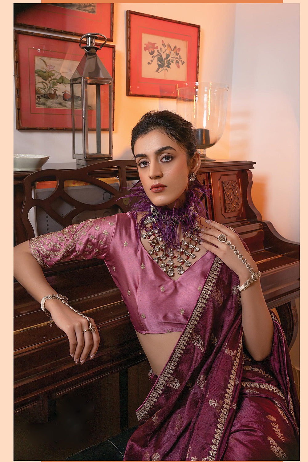 MySilkLove Lonestar Maroon Satin Saree with Embroidered Blouse