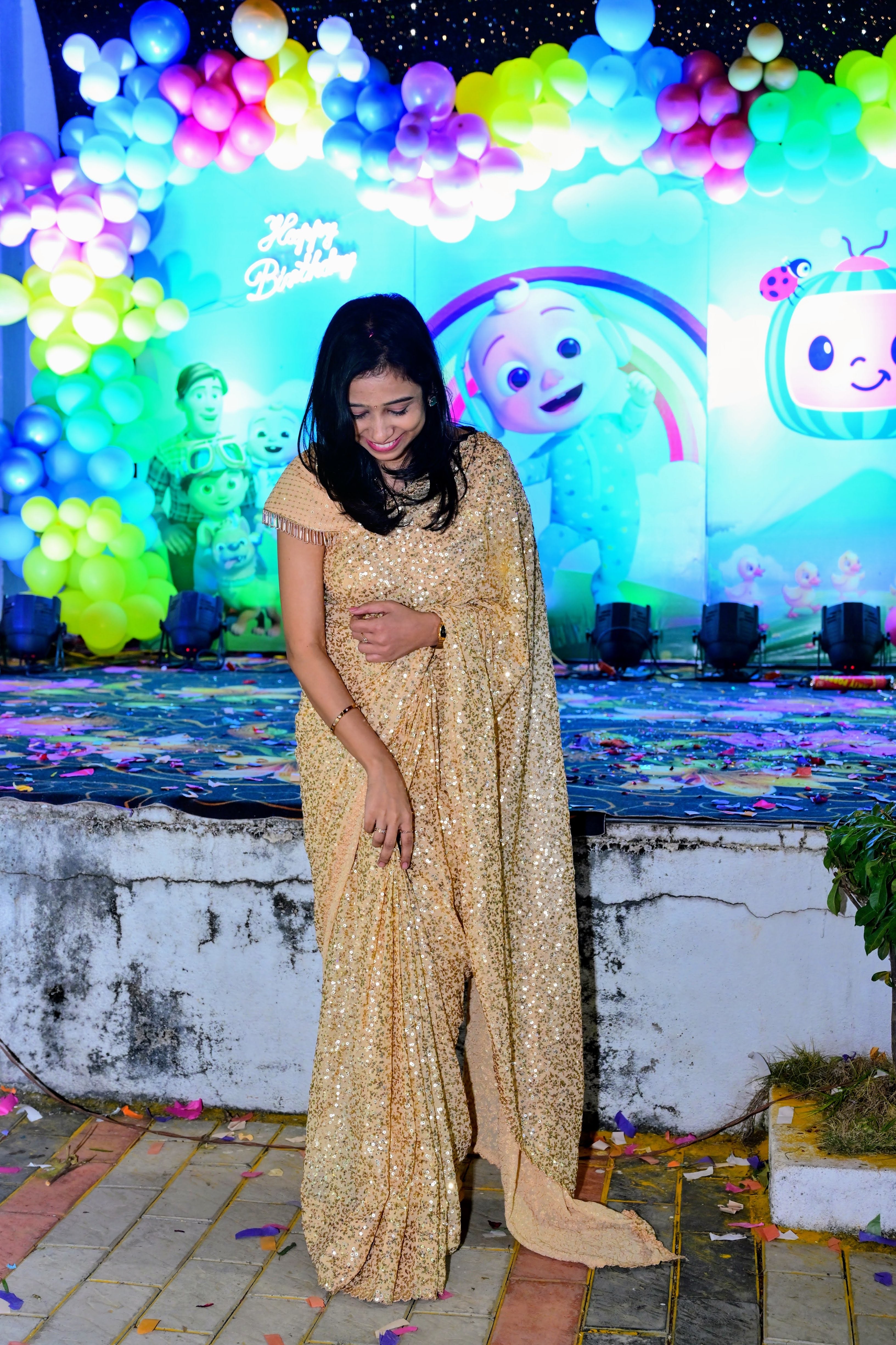 MySilkLove Sandal Golden Georgette Partywear Saree