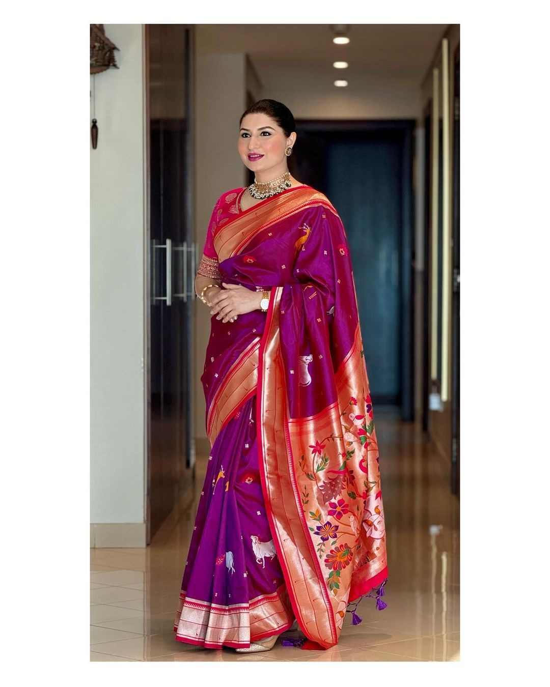 Buy MySilkLove Disco Purple Woven Paithani Silk Saree Online