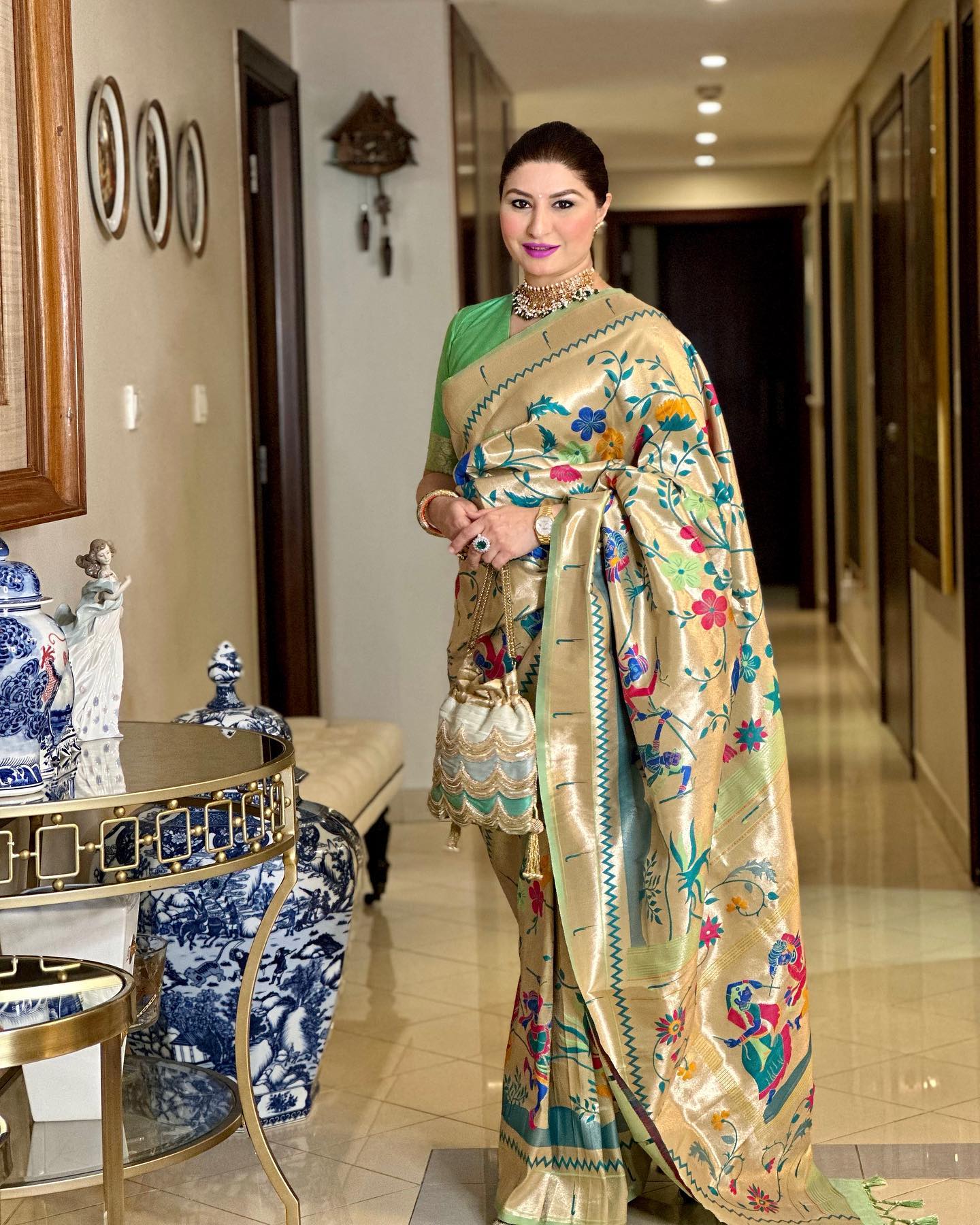 Buy MySilkLove Breaker Bay Green Woven Paithani Silk Saree Online