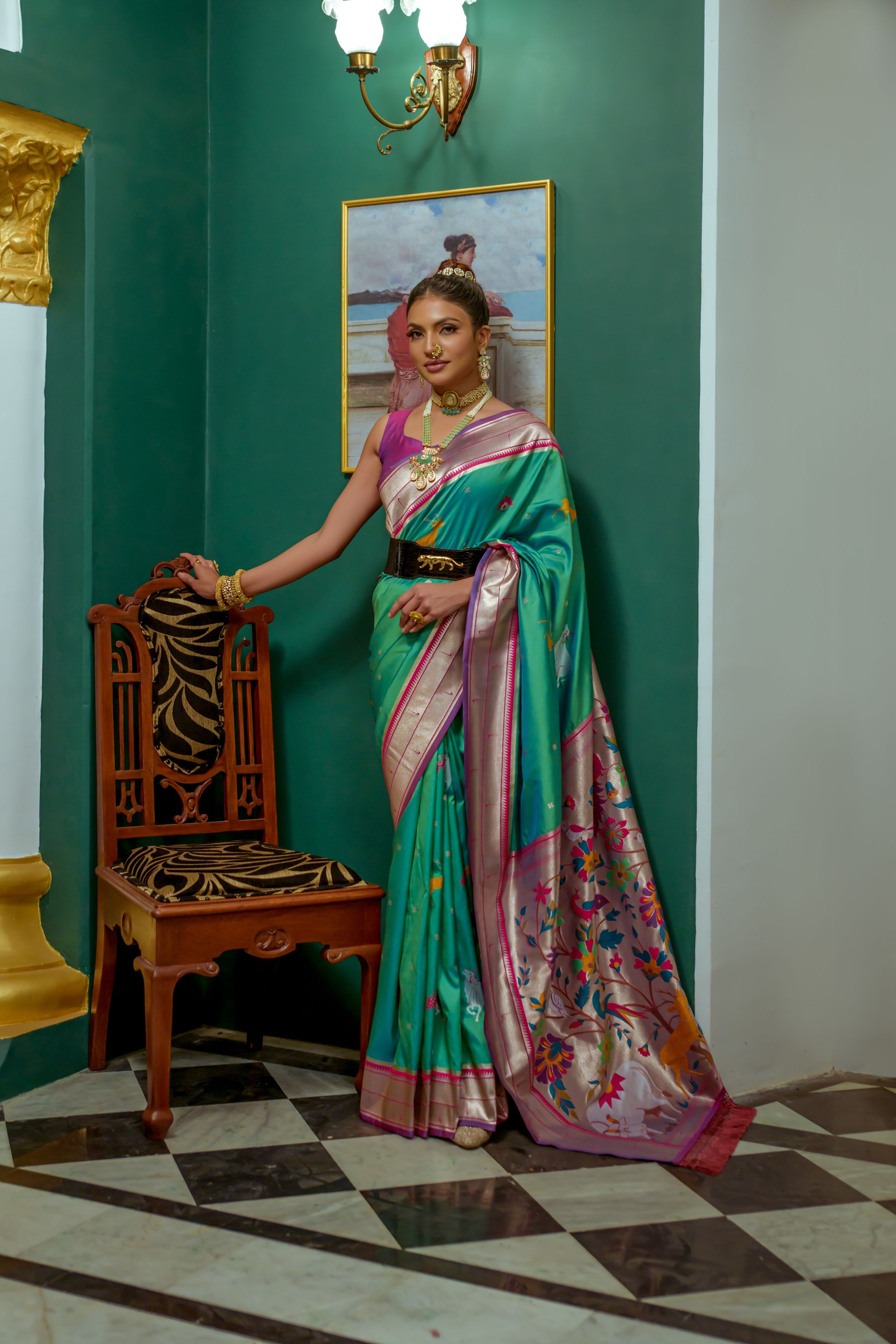 Buy MySilkLove Pine Green Woven Paithani Silk Saree Online