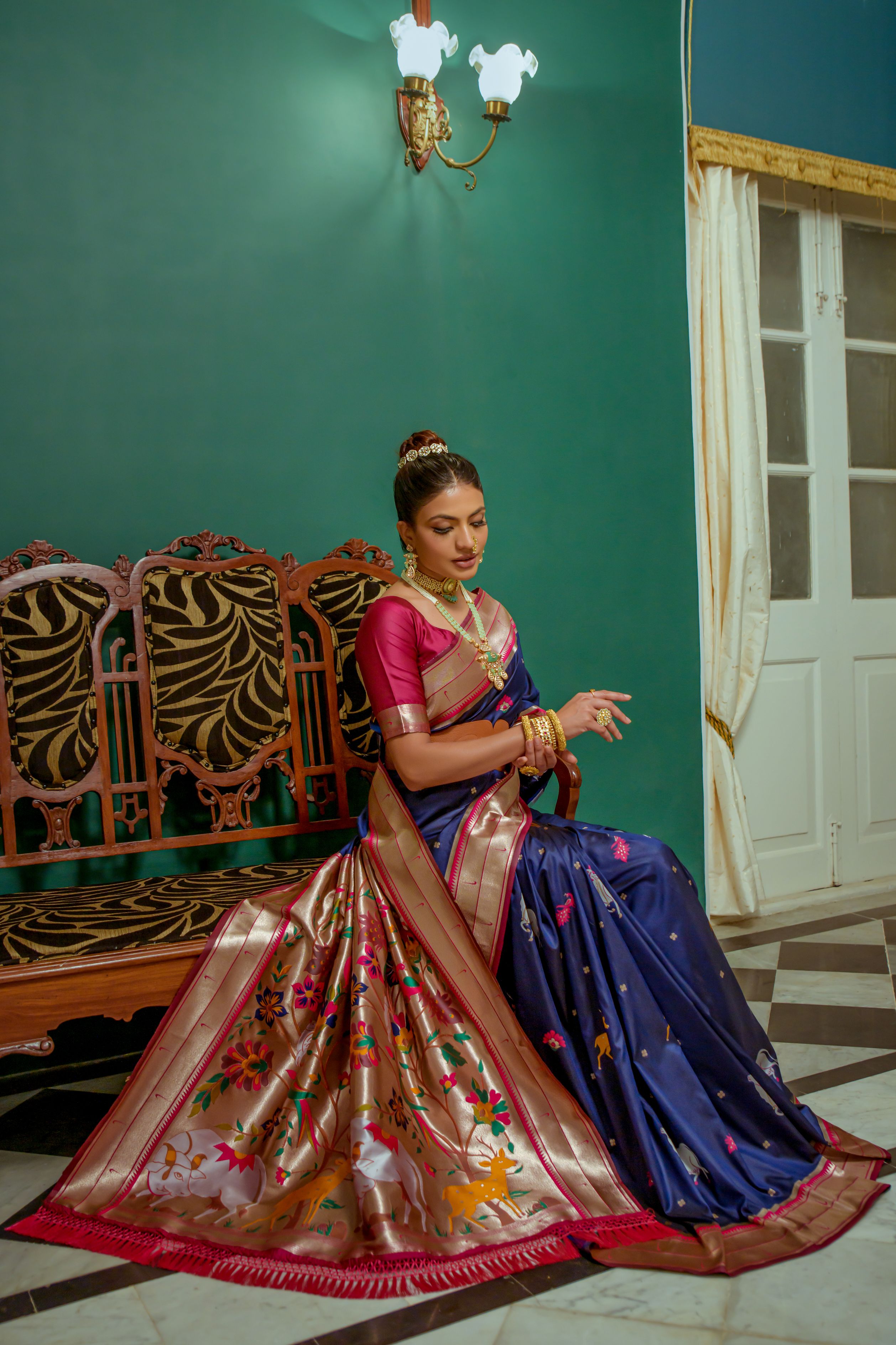 Buy MySilkLove Mirage Blue Woven Paithani Silk Saree Online