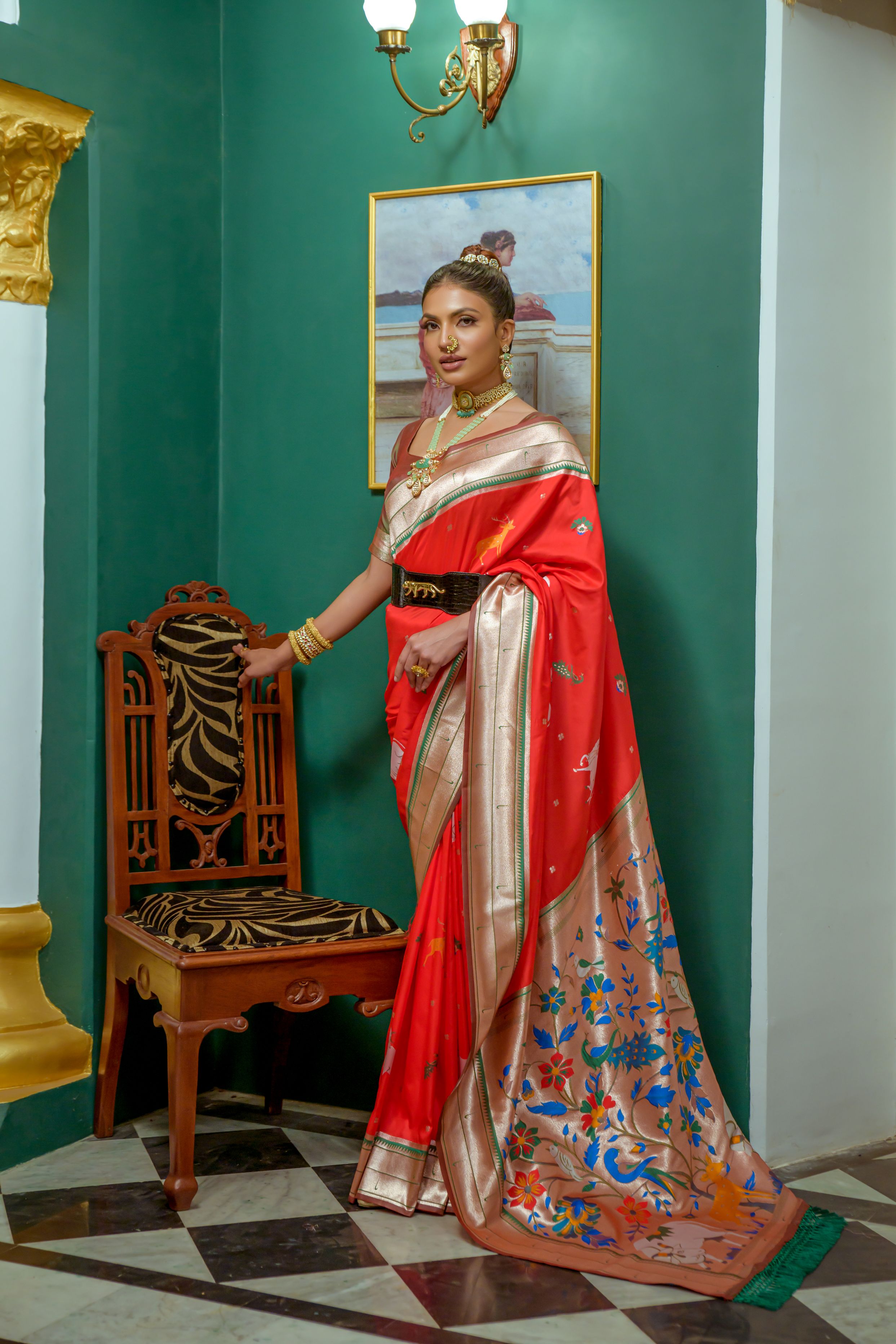 Buy MySilkLove Pomegranate Red Woven Paithani Silk Saree Online