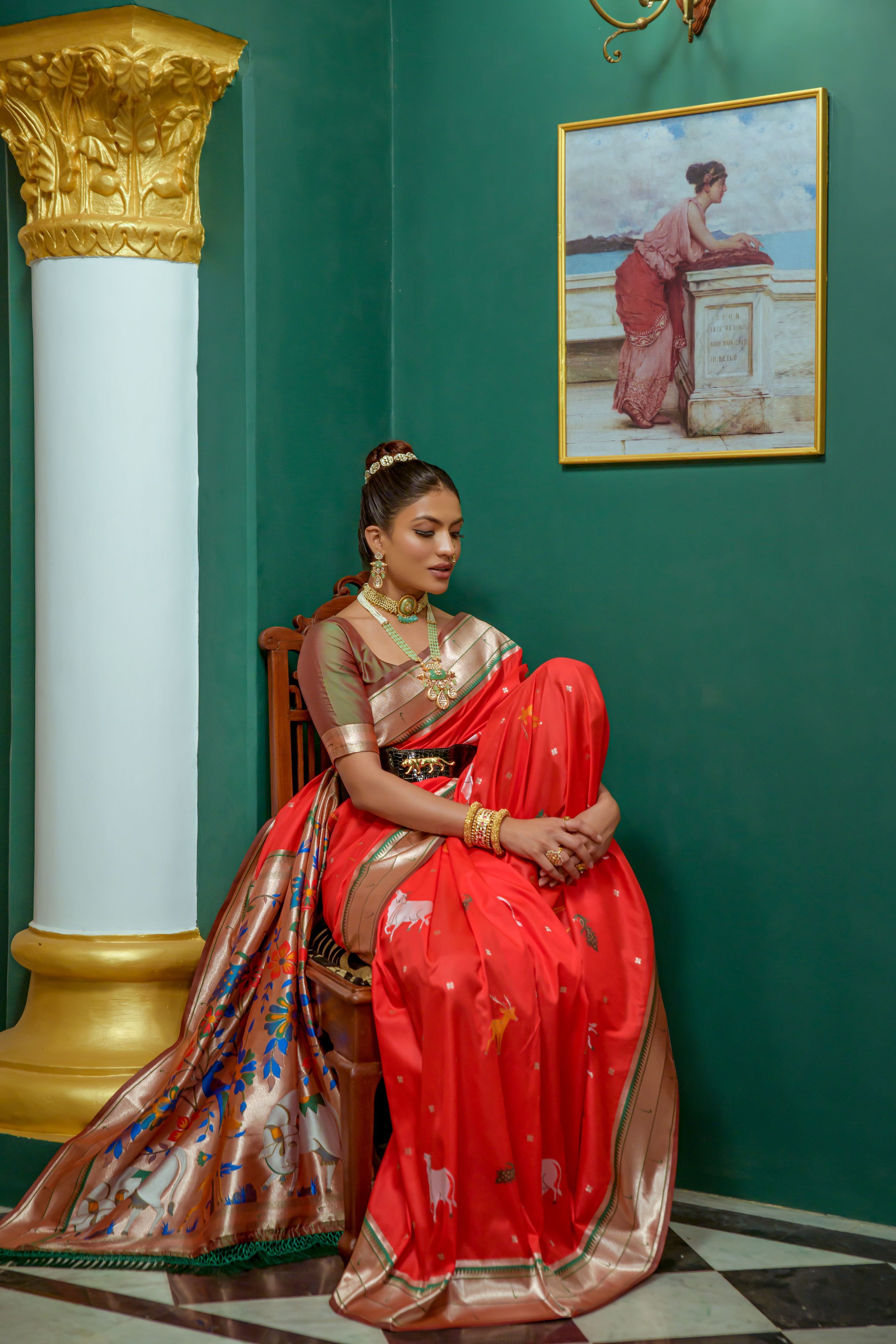 Buy MySilkLove Pomegranate Red Woven Paithani Silk Saree Online