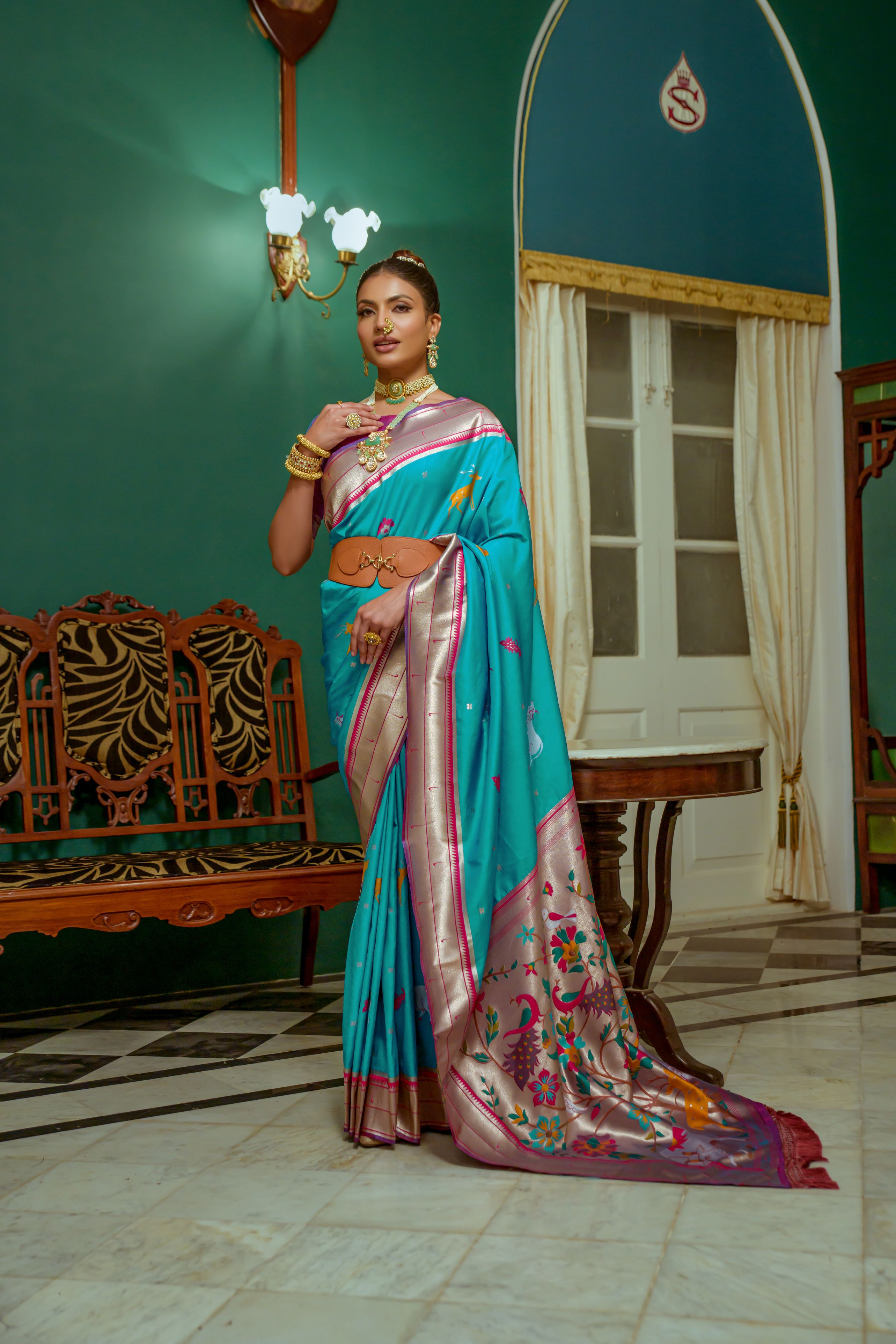 Buy MySilkLove Spray Blue Woven Paithani Silk Saree Online