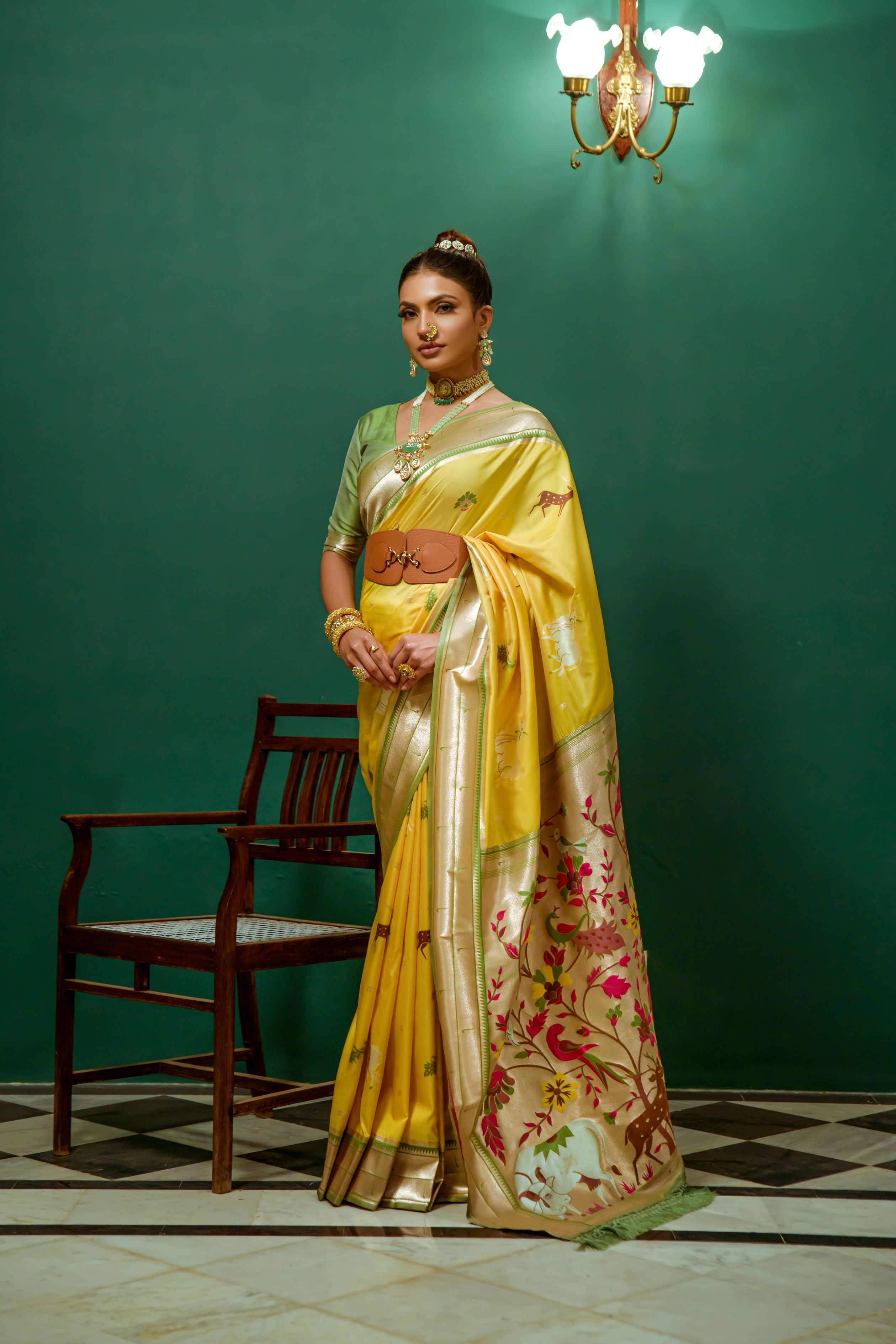 Buy MySilkLove Flax Yellow Woven Paithani Silk Saree Online