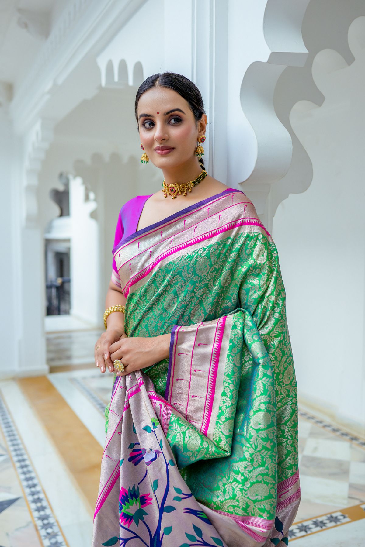 MySilkLove Dianthus Green Woven Paithani Saree