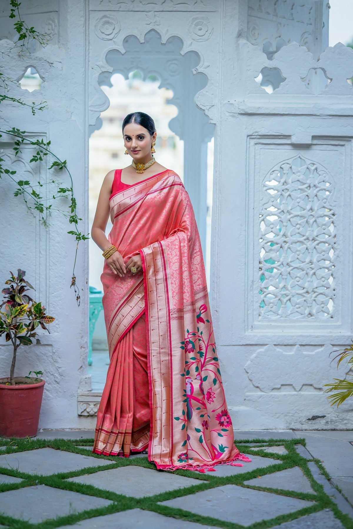 Buy MySilkLove Begonia Orange Woven Paithani Saree Online