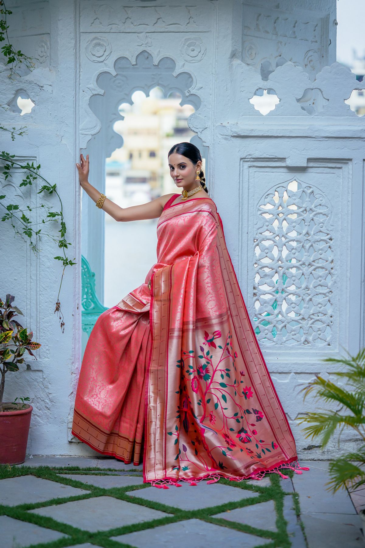 MySilkLove Begonia Orange Woven Paithani Saree