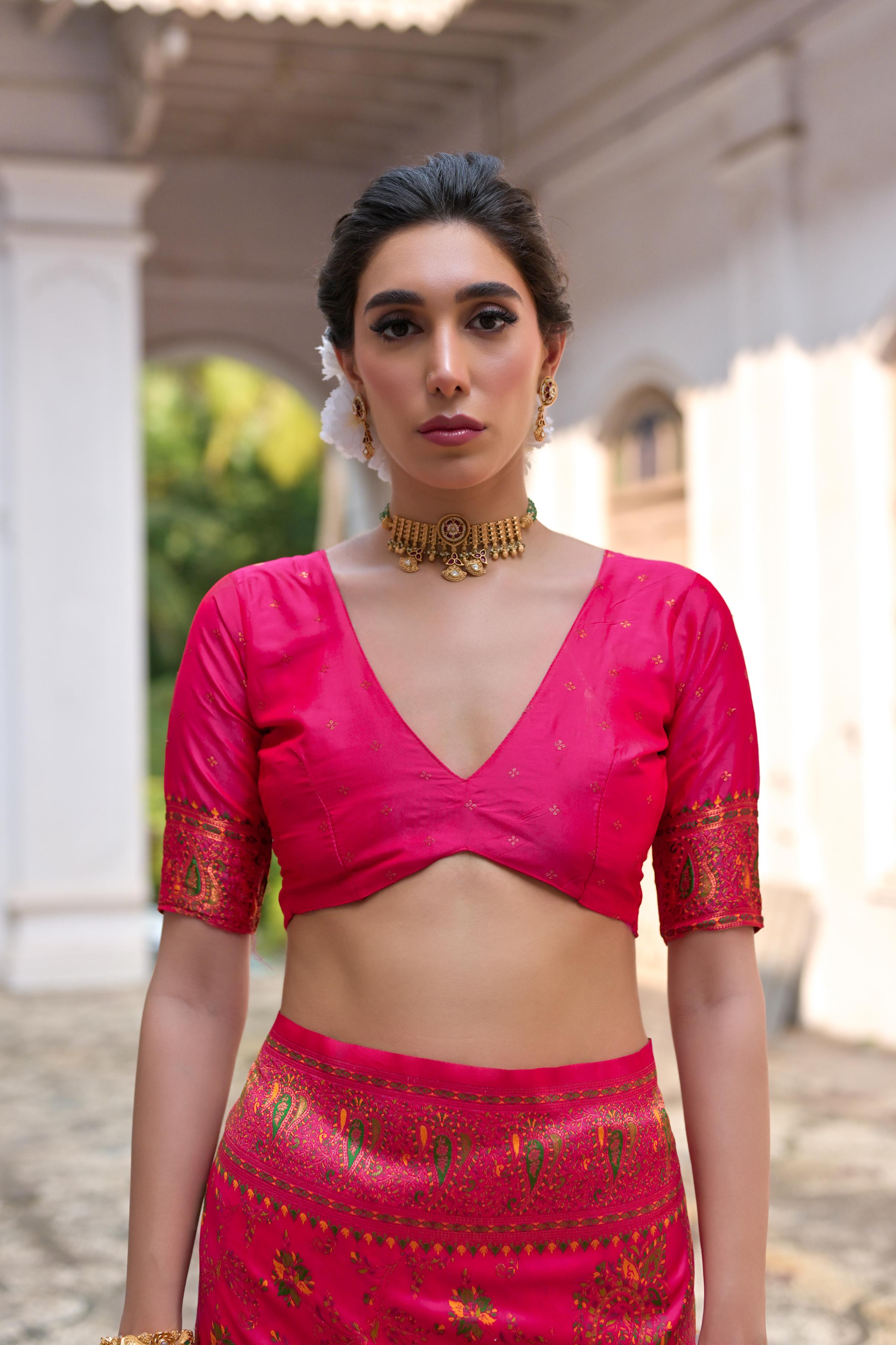 Buy MySilkLove Amaranth Pink Woven Pashmina Silk Saree Online