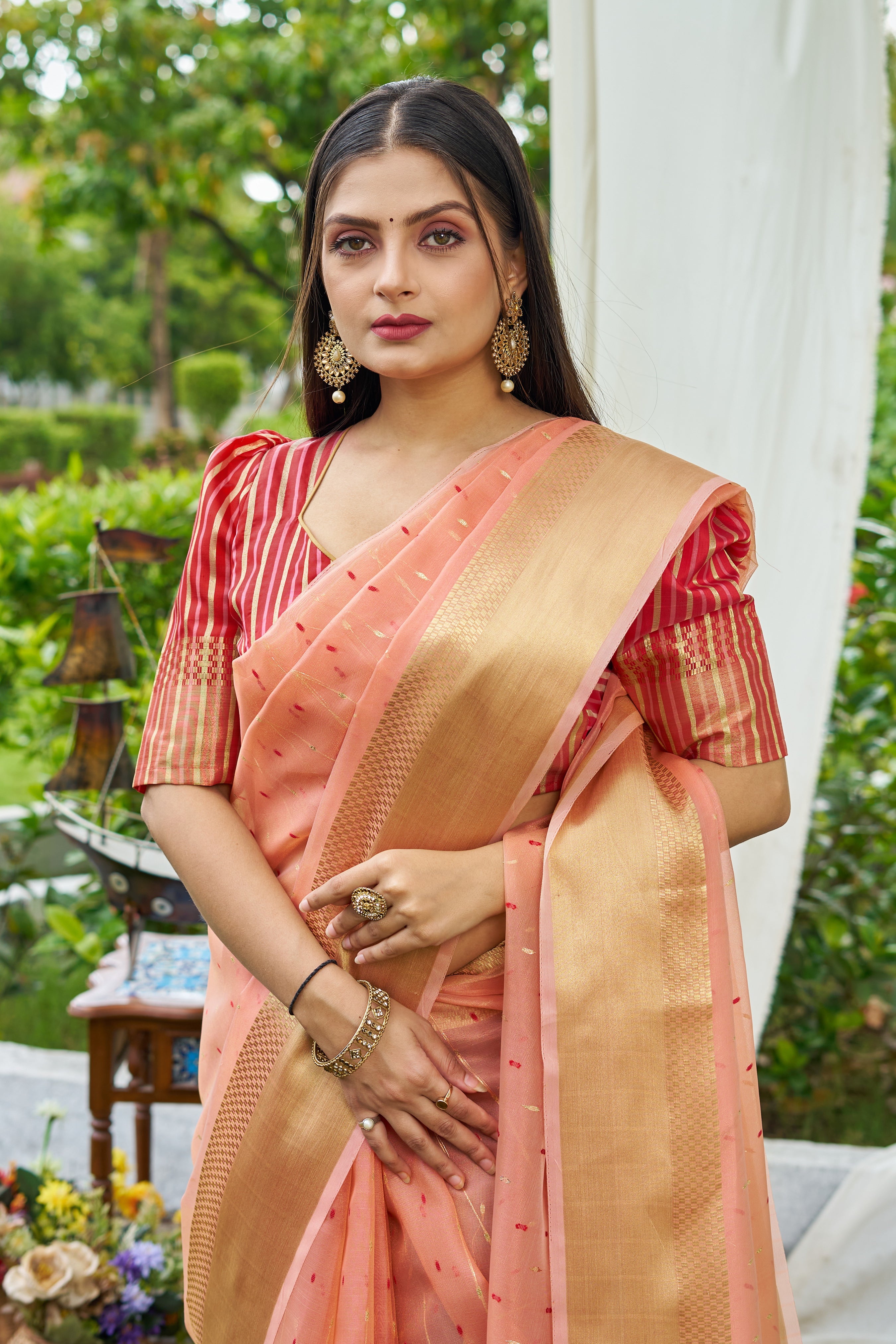 Buy MySilkLove Plum Peach Woven Shimmer Silk Saree Online