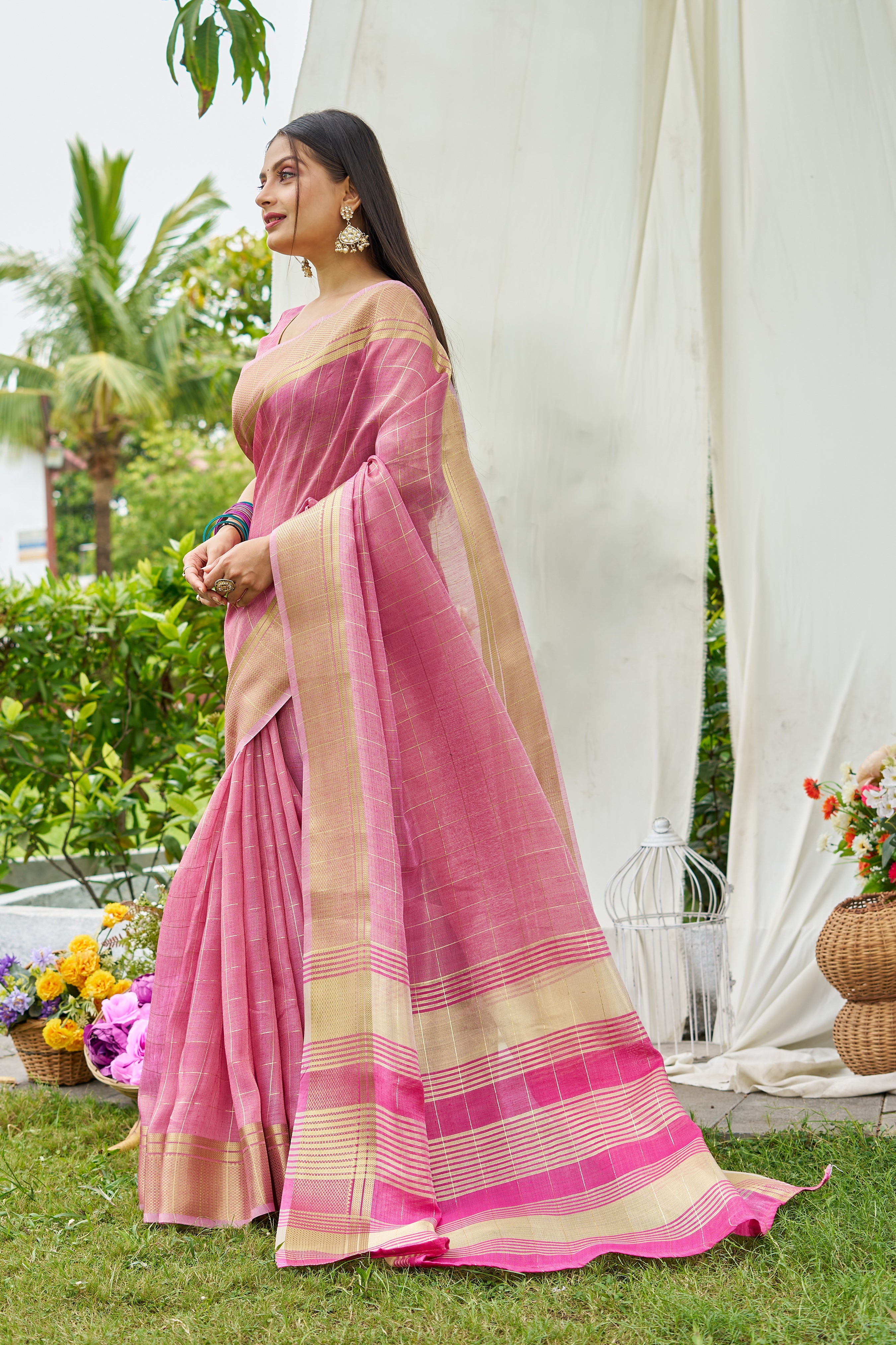 Buy MySilkLove Lotus Pink Tissue Woven Saree Online