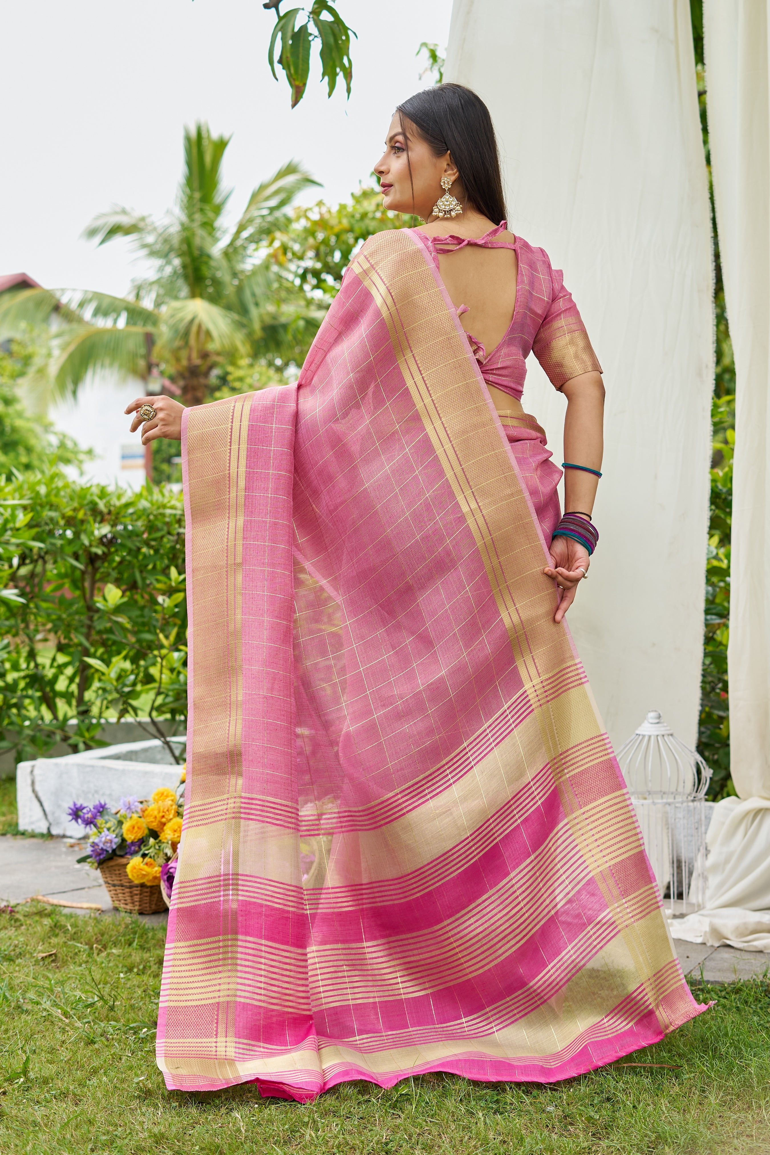 Buy MySilkLove Lotus Pink Tissue Woven Saree Online