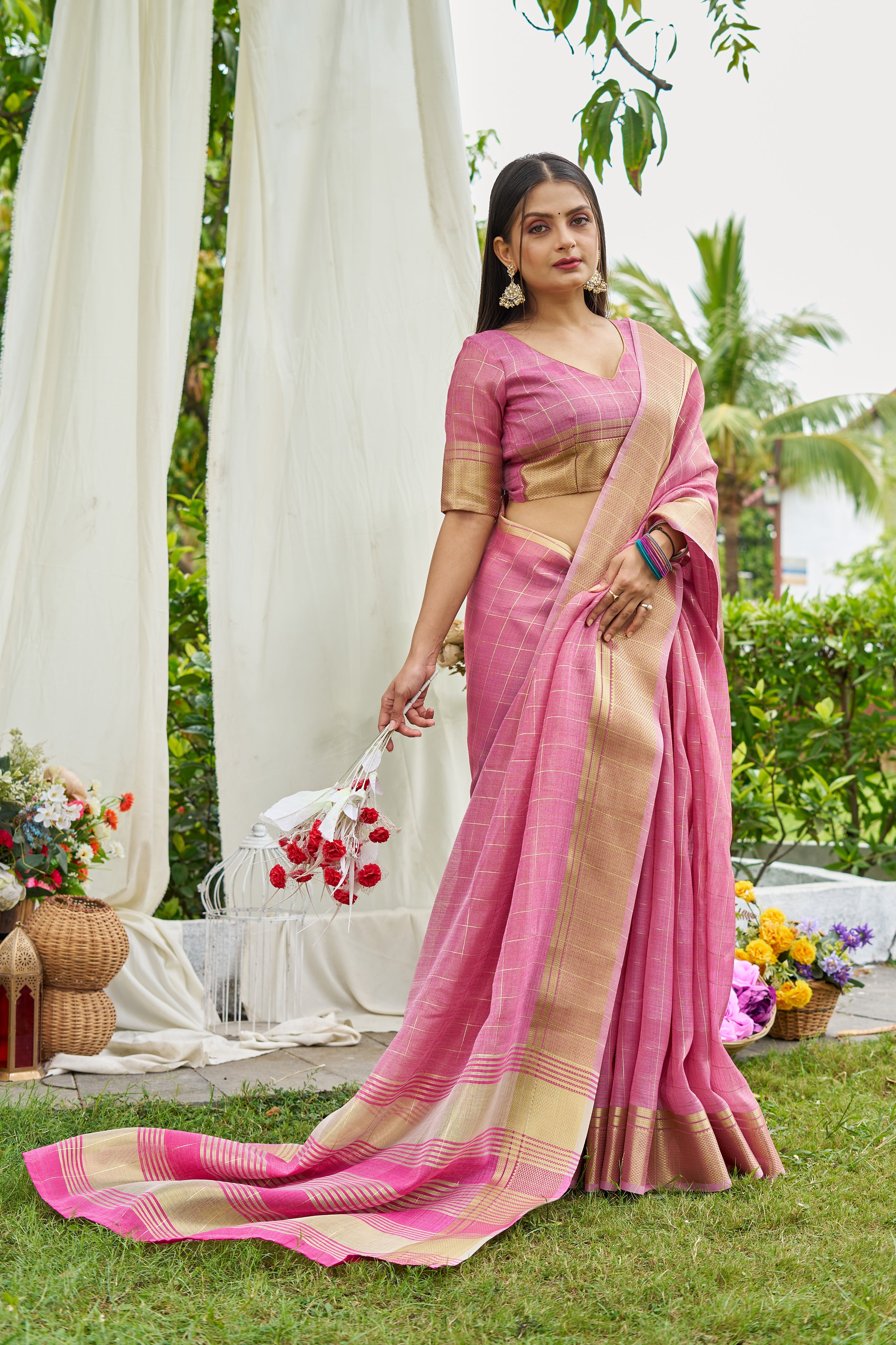 Buy MySilkLove Lotus Pink Tissue Woven Saree Online