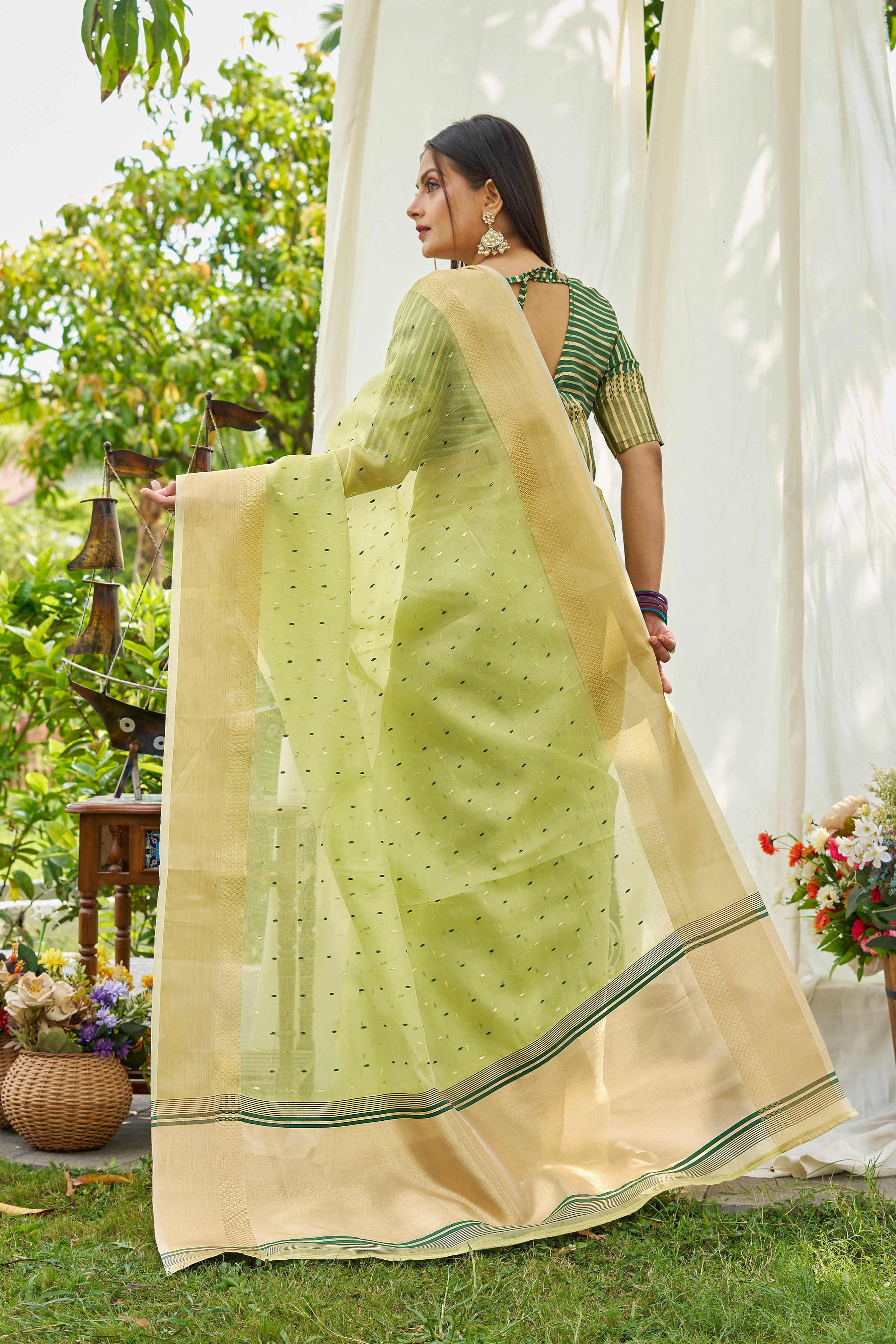 Buy MySilkLove Montor Green Woven Shimmer Silk Saree Online