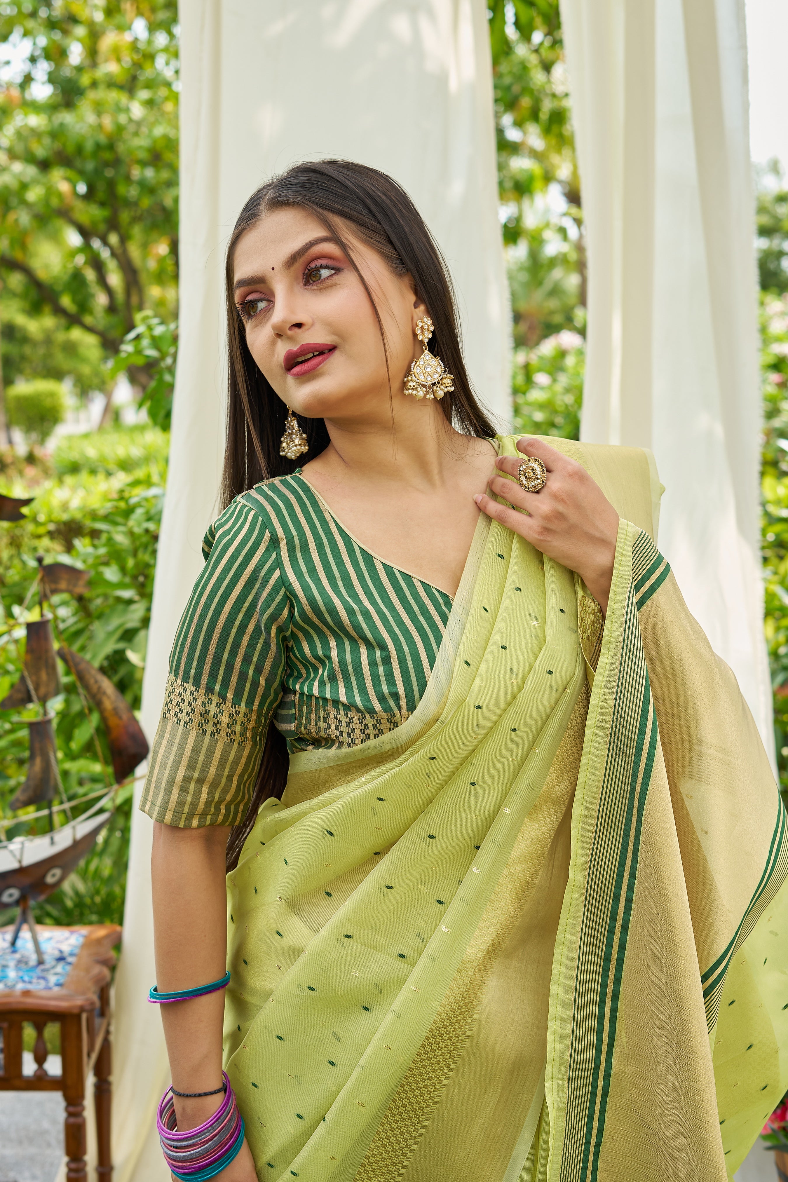 Buy MySilkLove Montor Green Woven Shimmer Silk Saree Online
