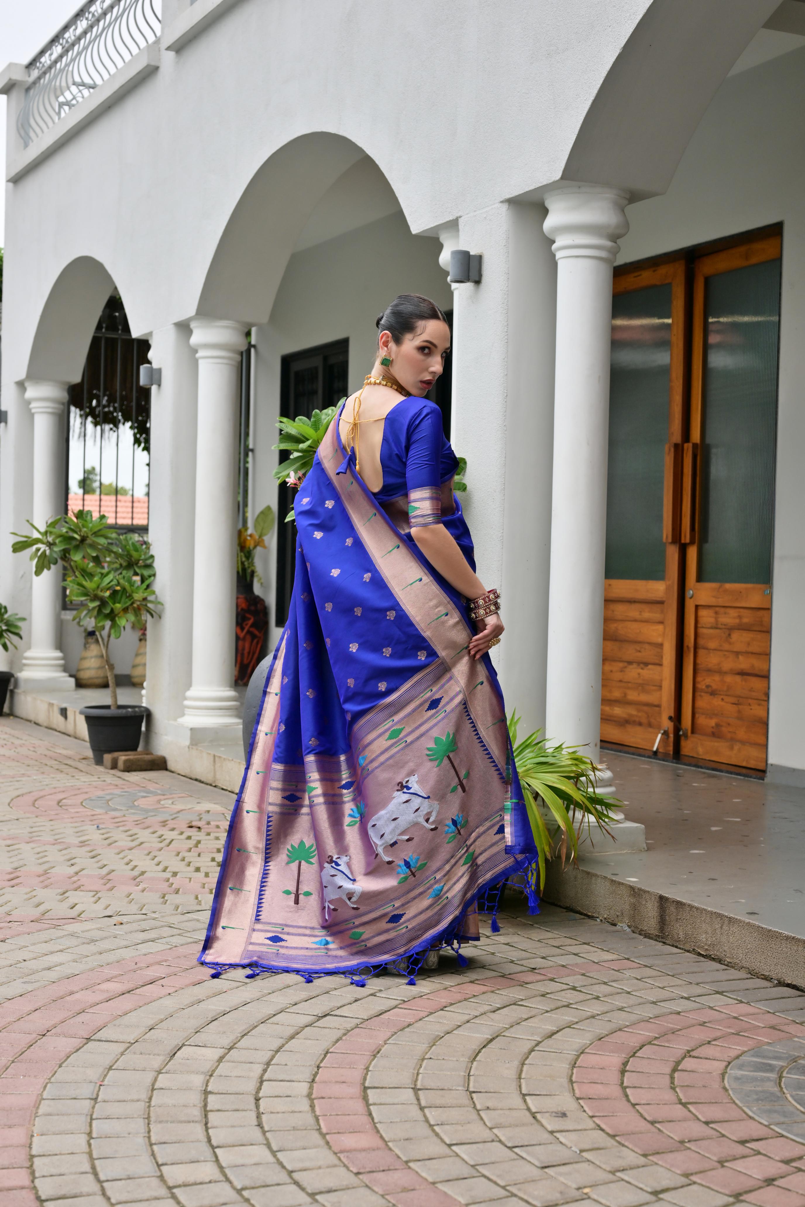 Buy MySilkLove Royal Blue Woven Paithani Saree Online