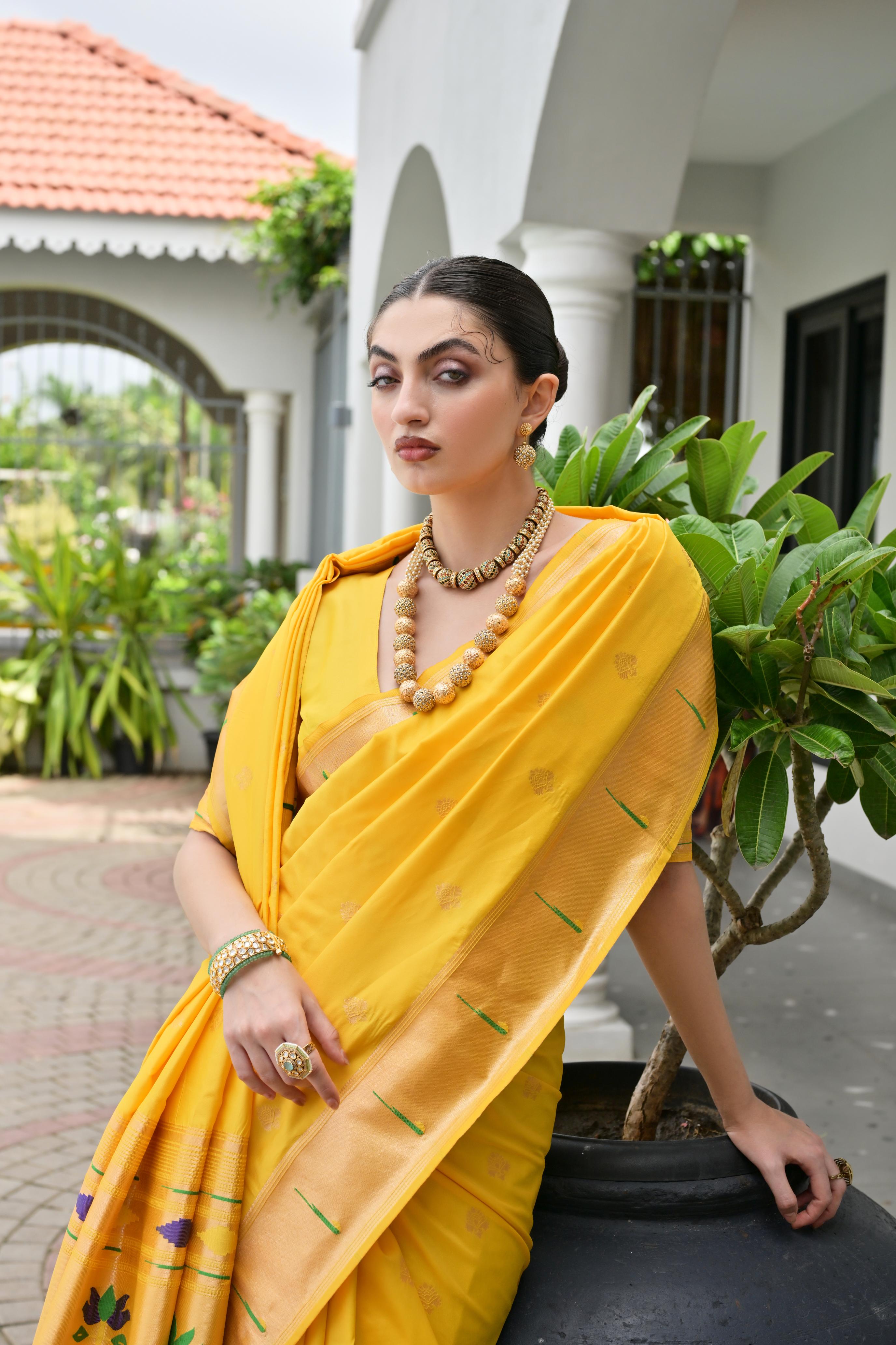 Buy MySilkLove Sunflower Yellow Woven Paithani Saree Online