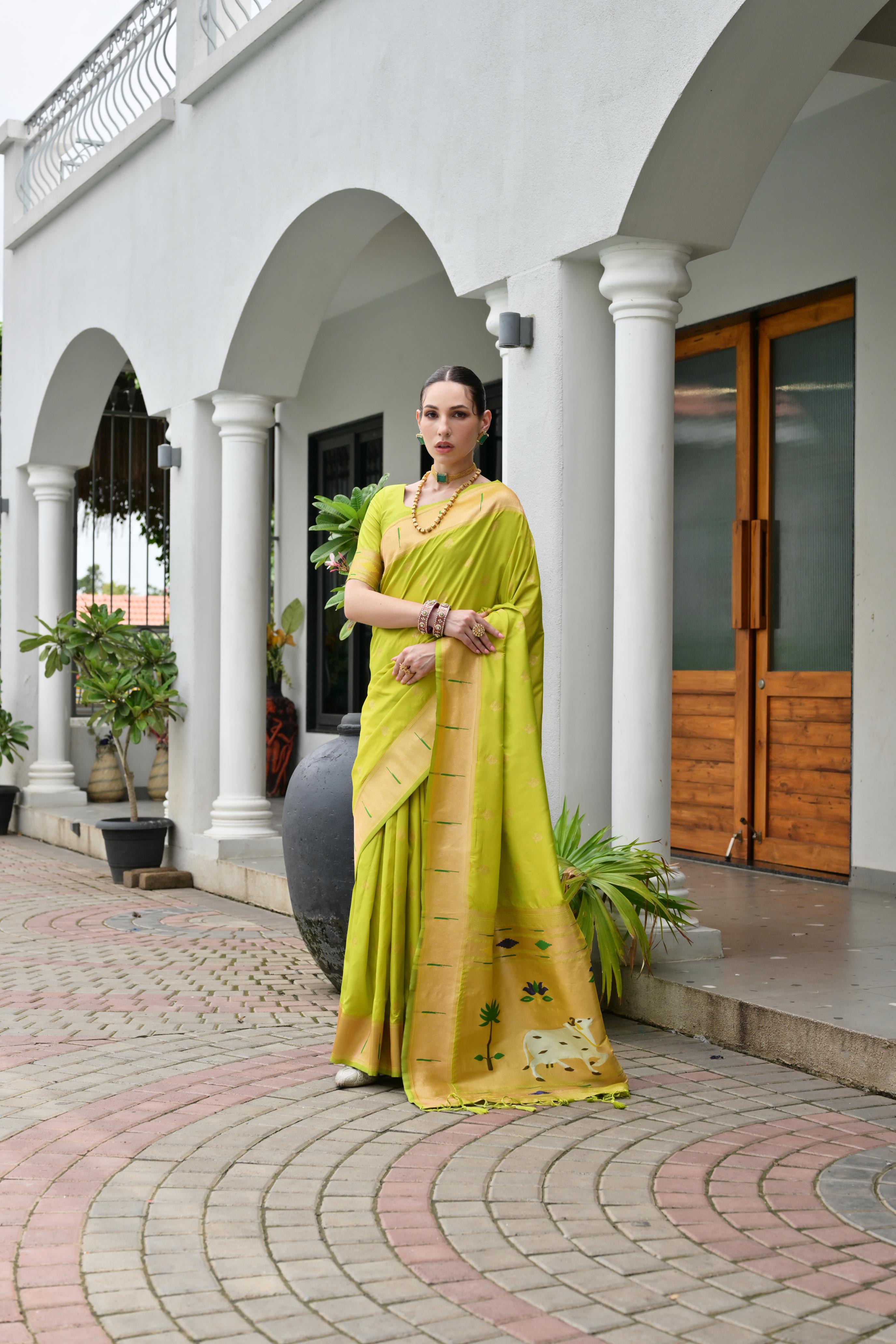 Buy MySilkLove Cambridge Green Woven Paithani Saree Online