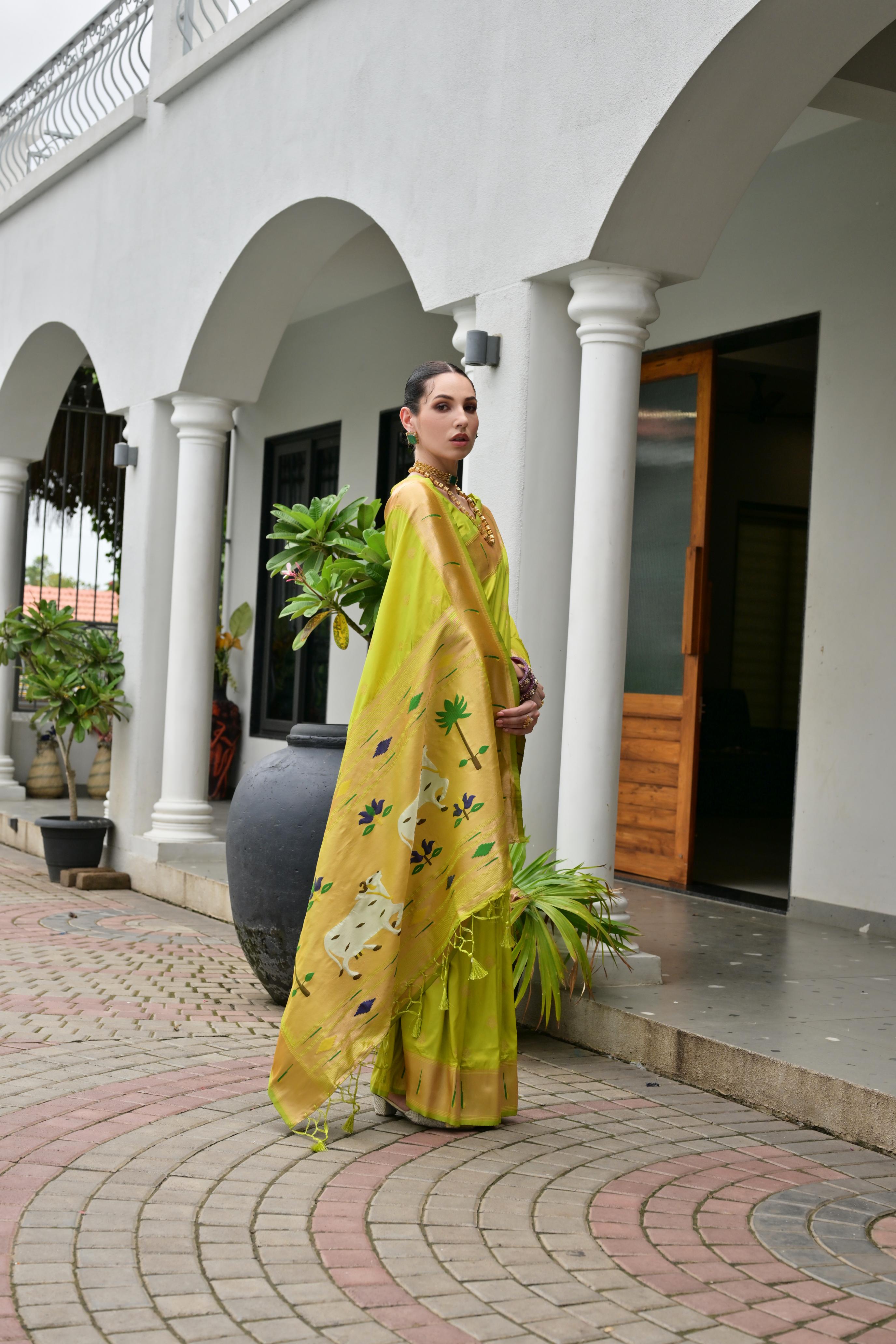 Buy MySilkLove Cambridge Green Woven Paithani Saree Online