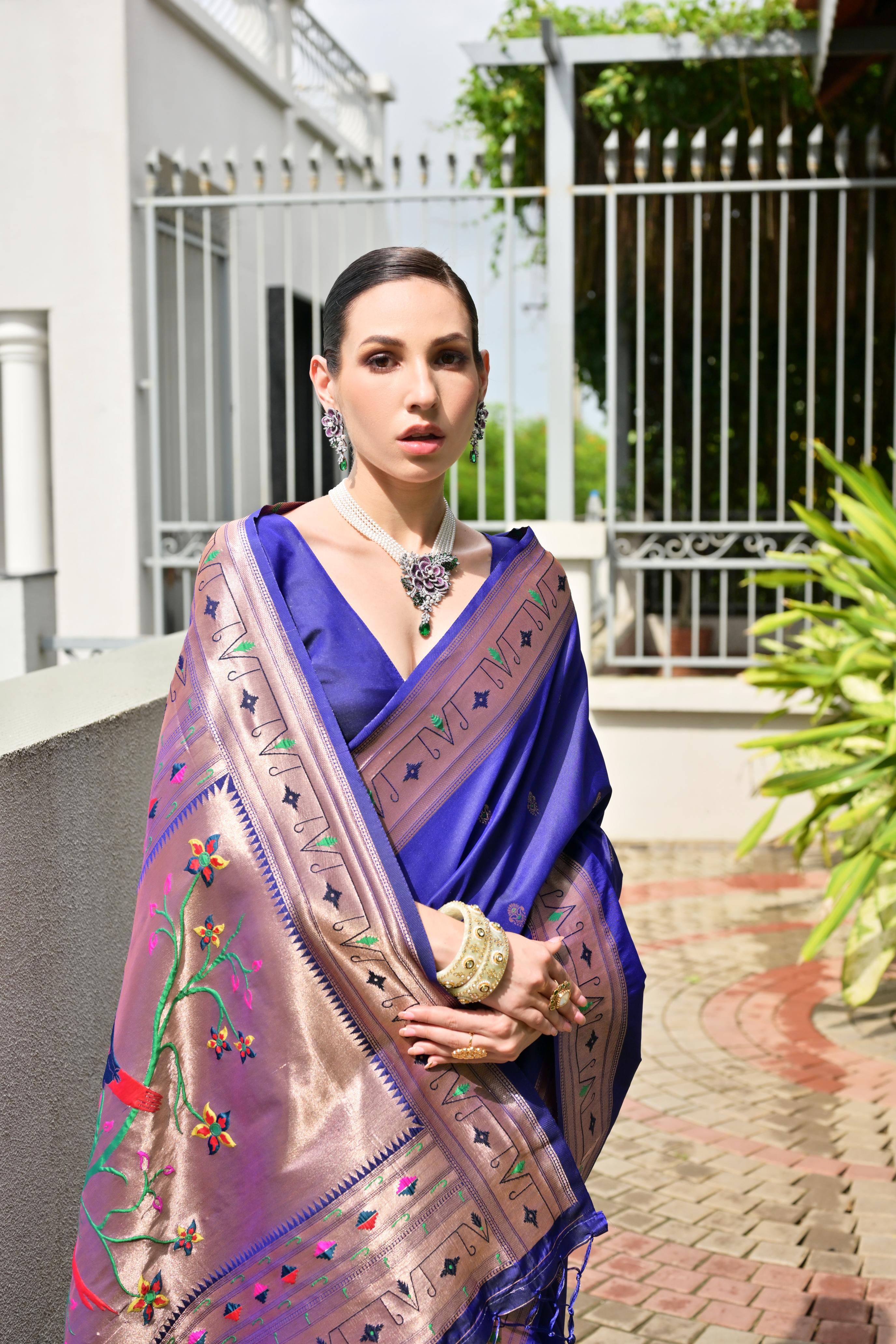 Buy MySilkLove Zodiac Blue Woven Paithani Saree Online