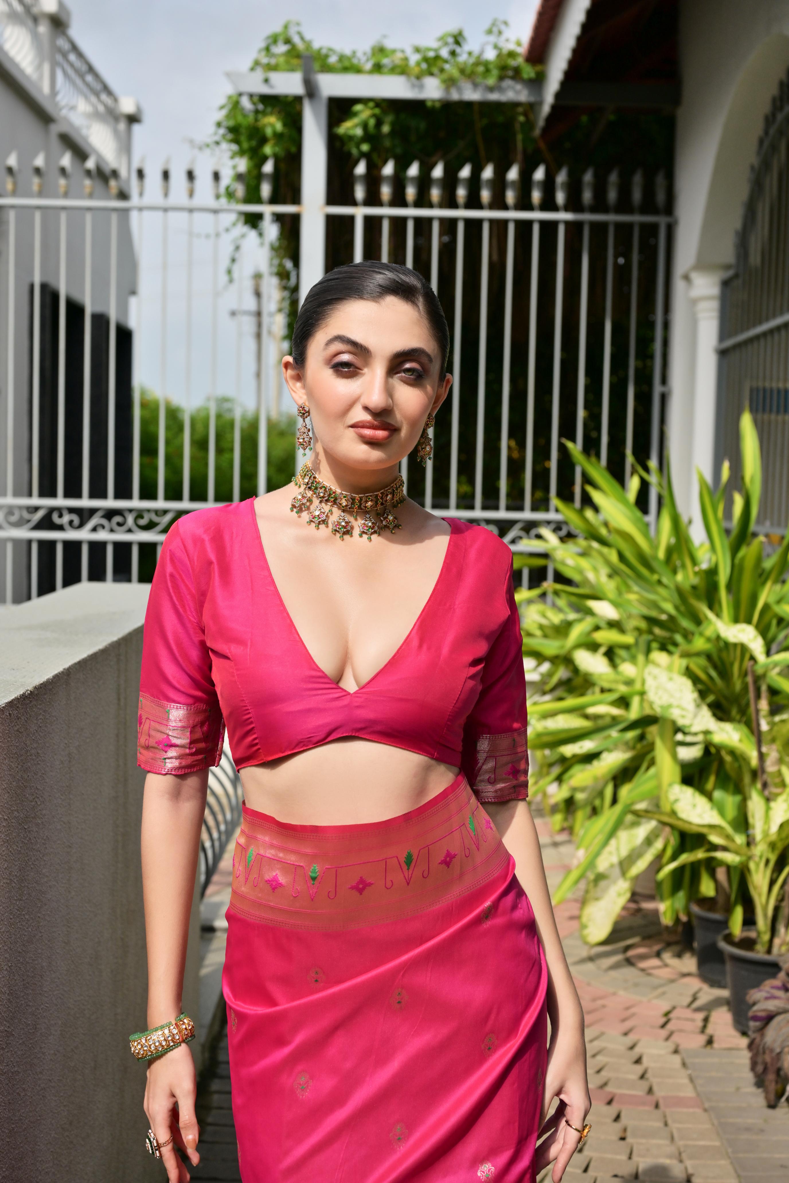 Buy MySilkLove Camellia Dark Pink Woven Paithani Saree Online