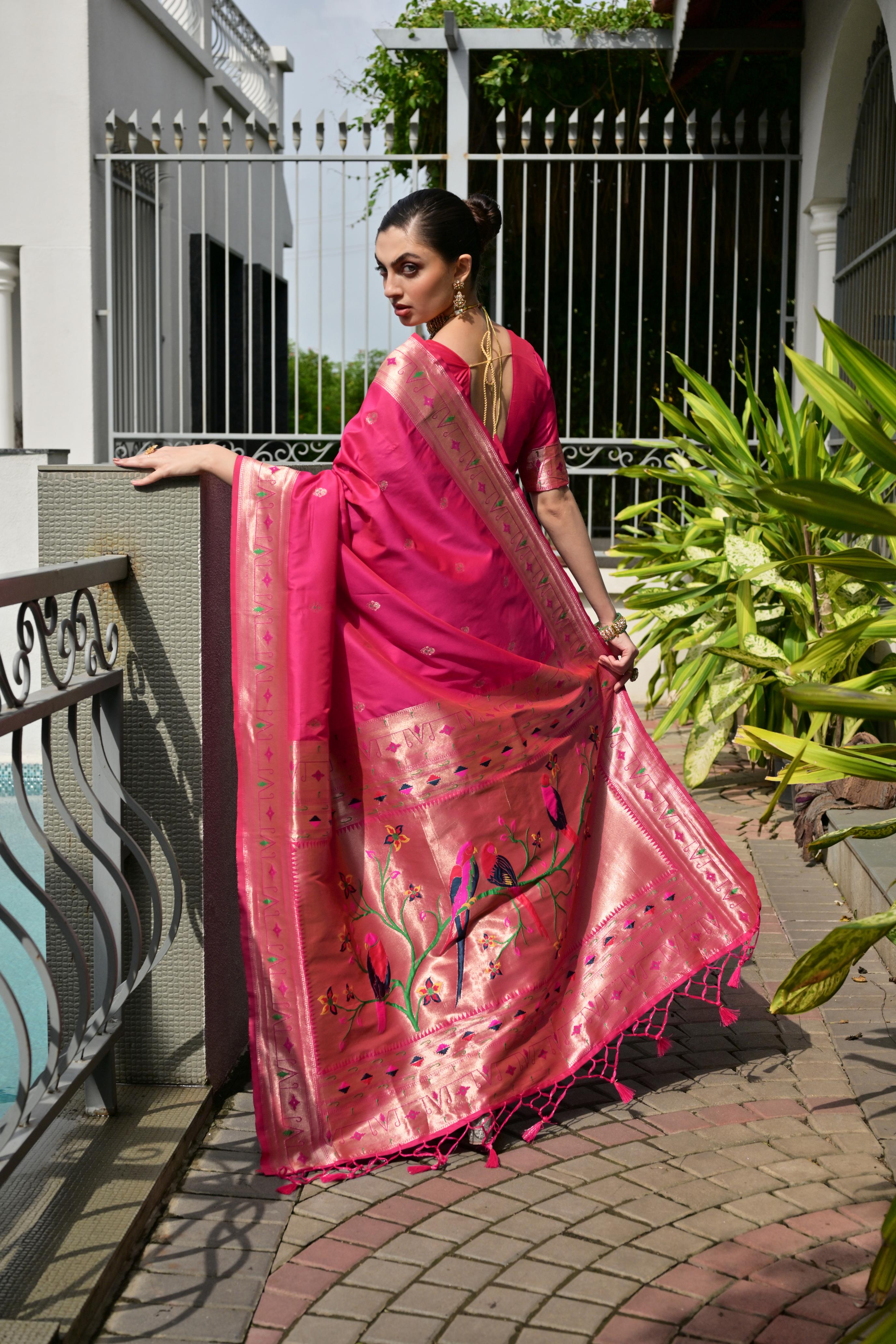 Buy MySilkLove Camellia Dark Pink Woven Paithani Saree Online